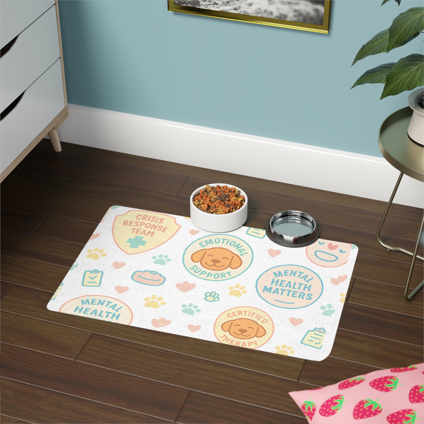 Mental Health Pet Food Mat (12x18) — Emotional Support & Crisis Response Dog Bowl Mat