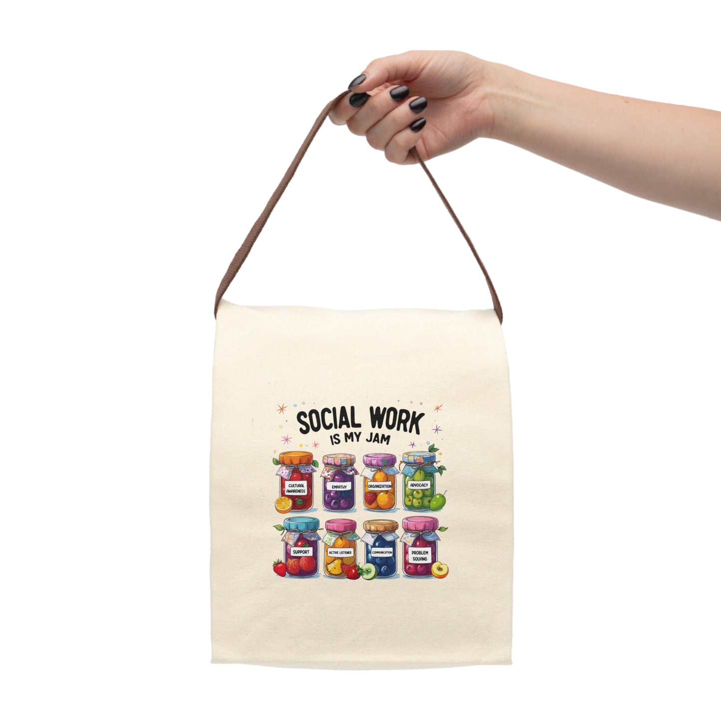 Canvas Lunch Bag — "Social Work Is My Jam" Cute Jam Jar Design