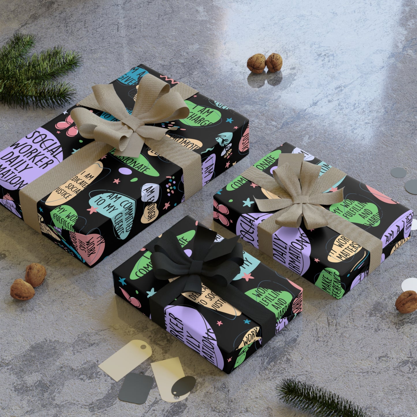 Christmas & Birthday Wrapping Paper Roll – Social Worker Appreciation Pattern (’Social Worker Daily Affirmation’)