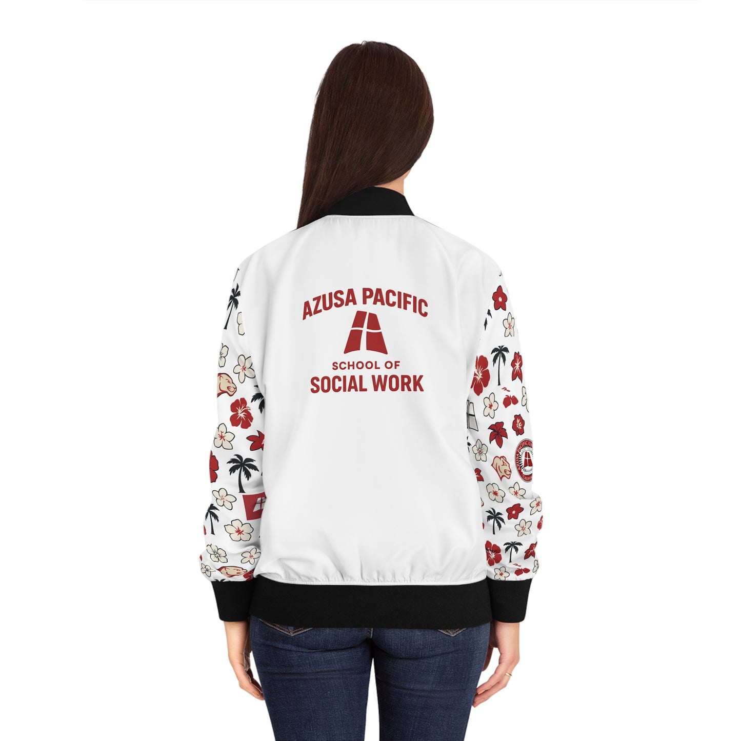 Azuza Pacific University - School of Social Work Bomber Hawaiian Jacket - White