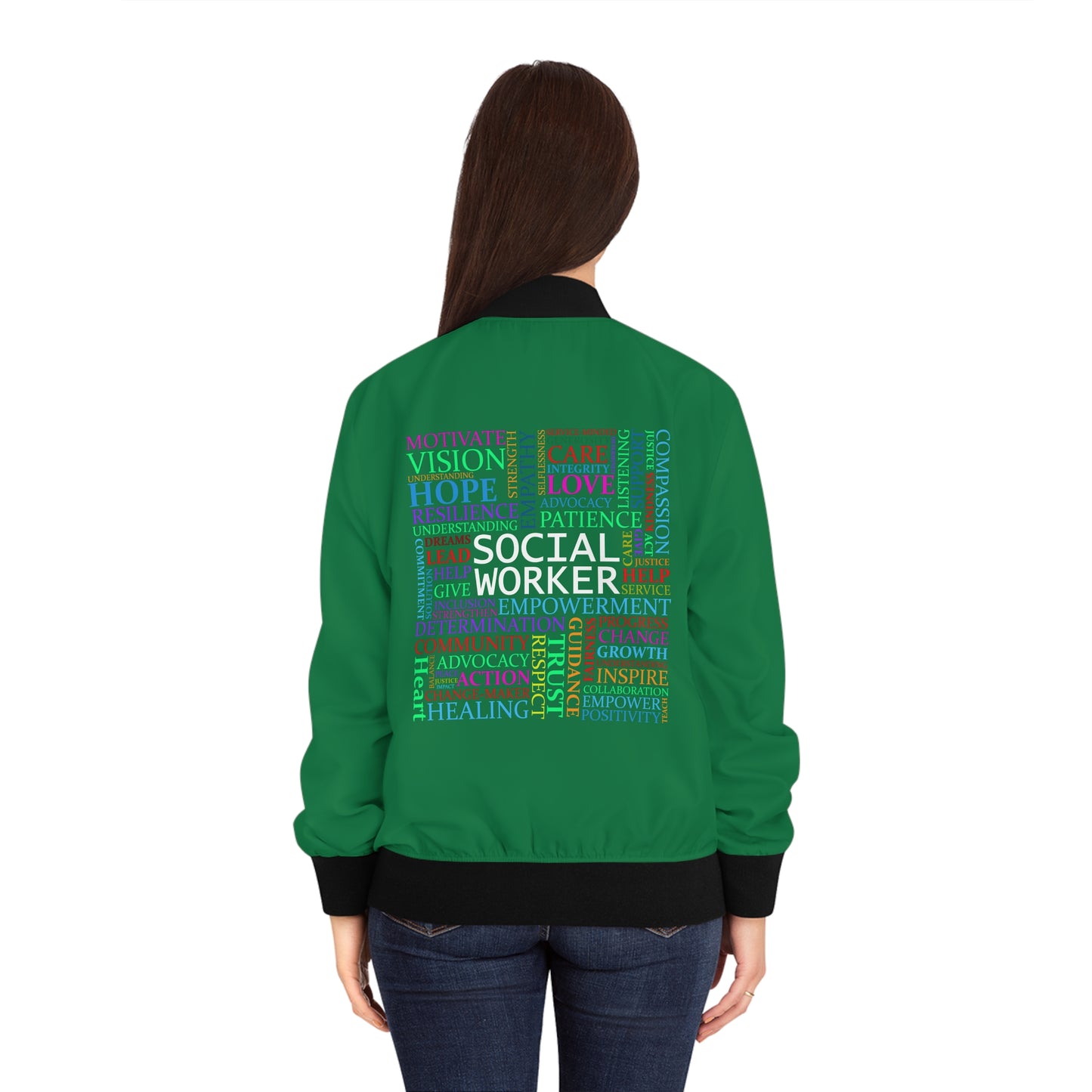 Social Worker Word Cloud Bomber Jacket (Green)
