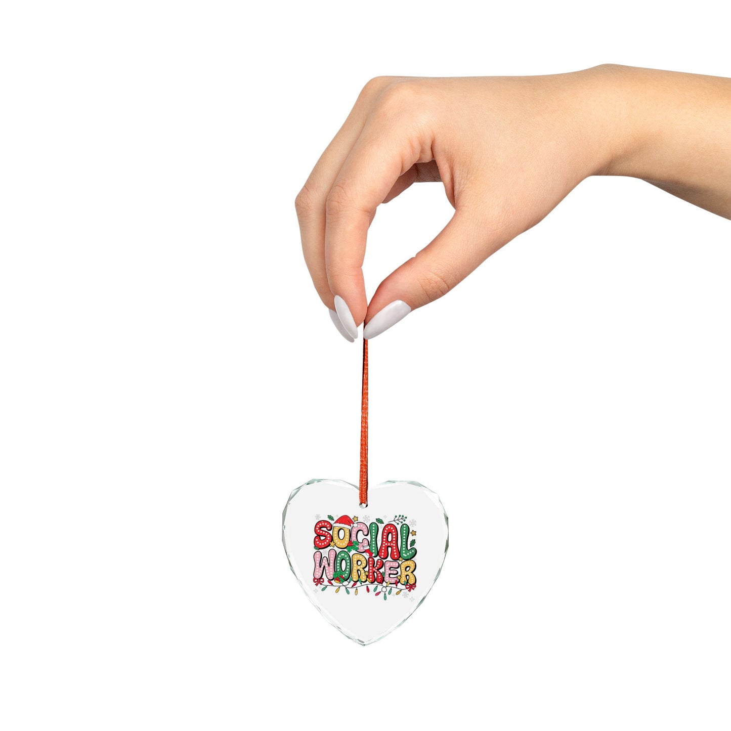 Social Worker Crystal Glass Ornament — Festive Heart-Shaped Holiday Keepsake