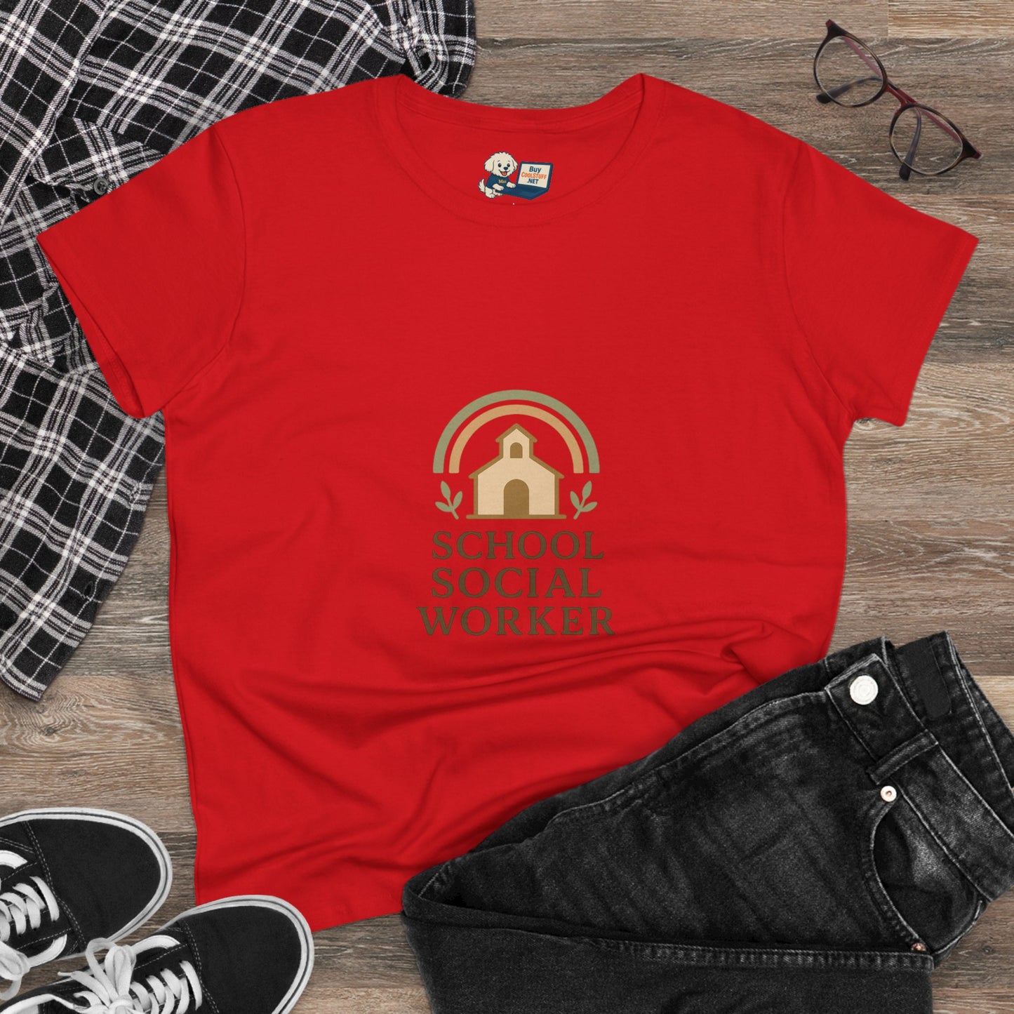 School Social Worker with Earth Tone Logo -Women's Midweight Cotton T-Shirt