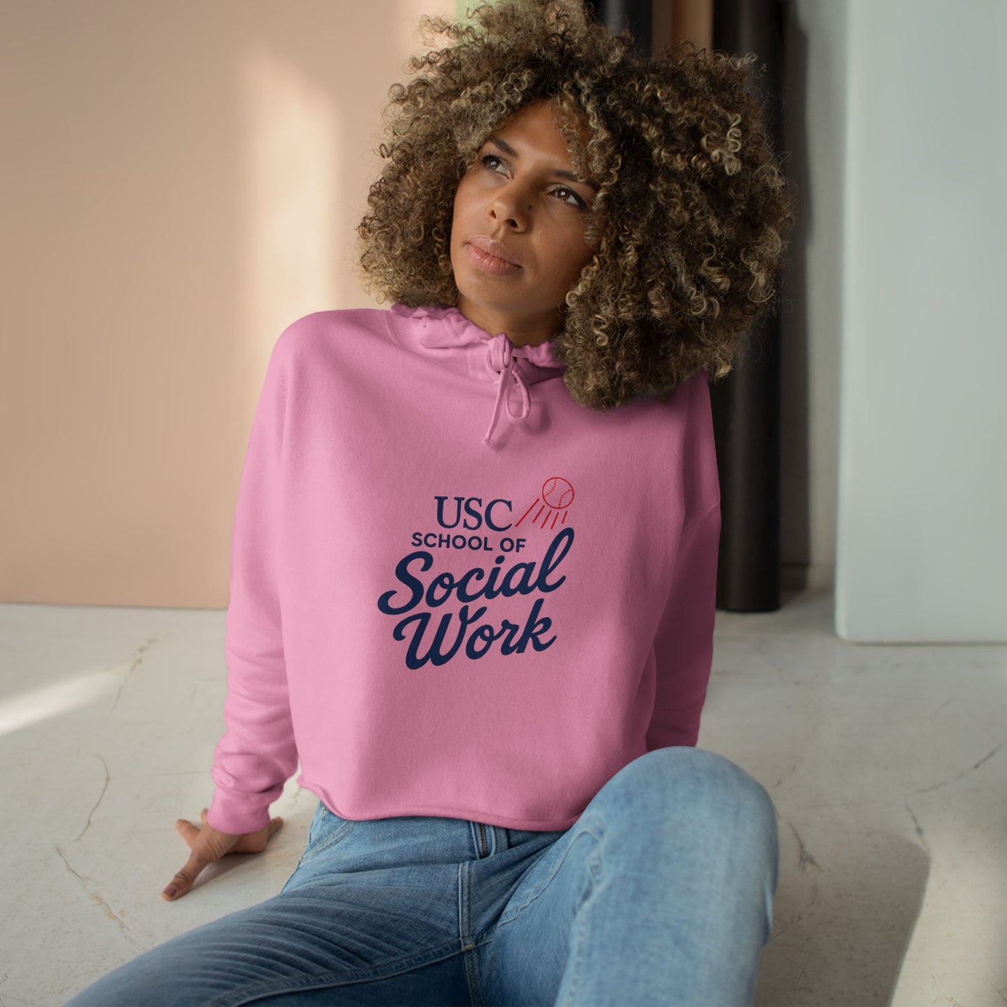 USC Social Work & Dodgers Crop Hoodie - Cheerful College Style