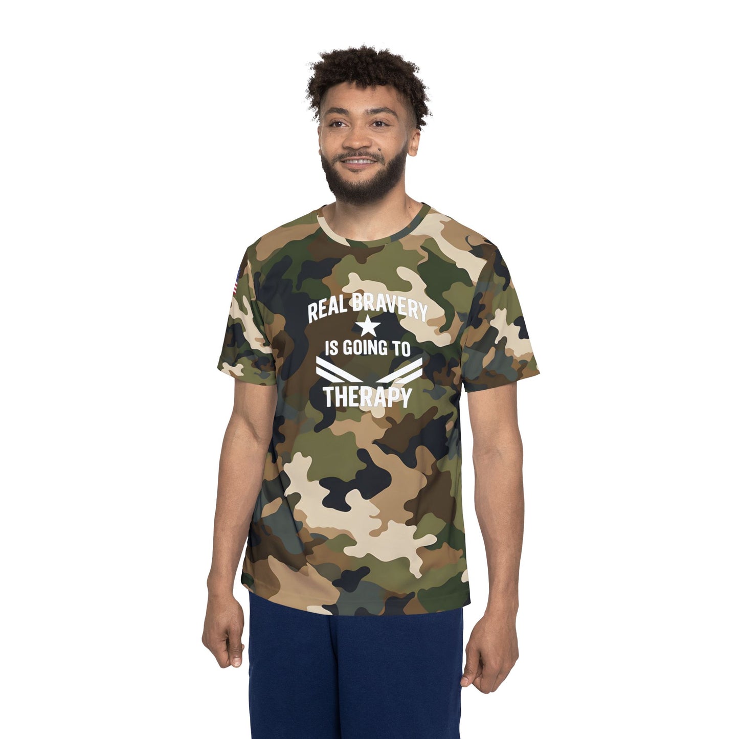 Military Social Work - Men's "Real Warriors Heal Their Minds Too" - Fatigue Camouflage Sports Jersey