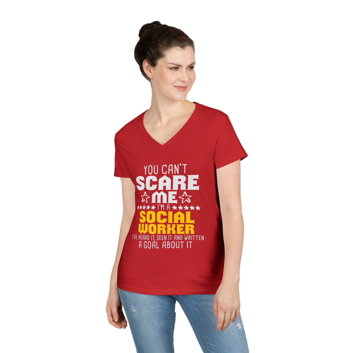 Social Worker V-Neck Tee – "You Can't Scare Me, I'm a Social Worker" Women’s Shirt