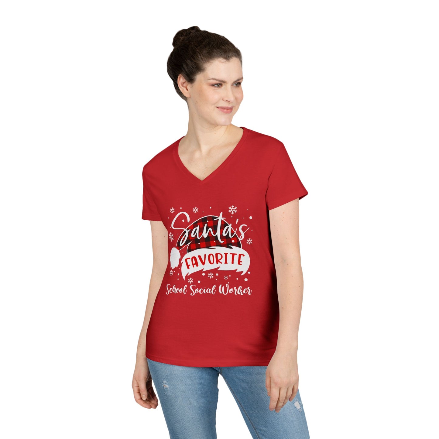 Santa's Favorite School Social Worker V-Neck Tee - Holiday Edition