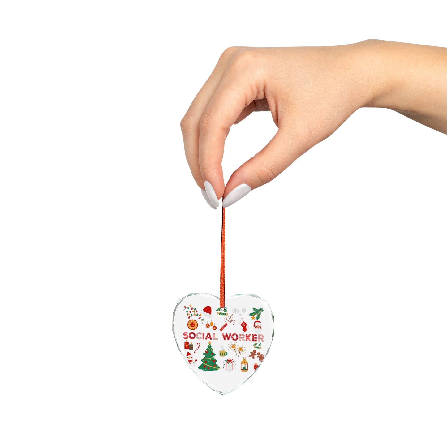 Social Worker Christmas Crystal Heart Ornament — Holiday Office Gift
