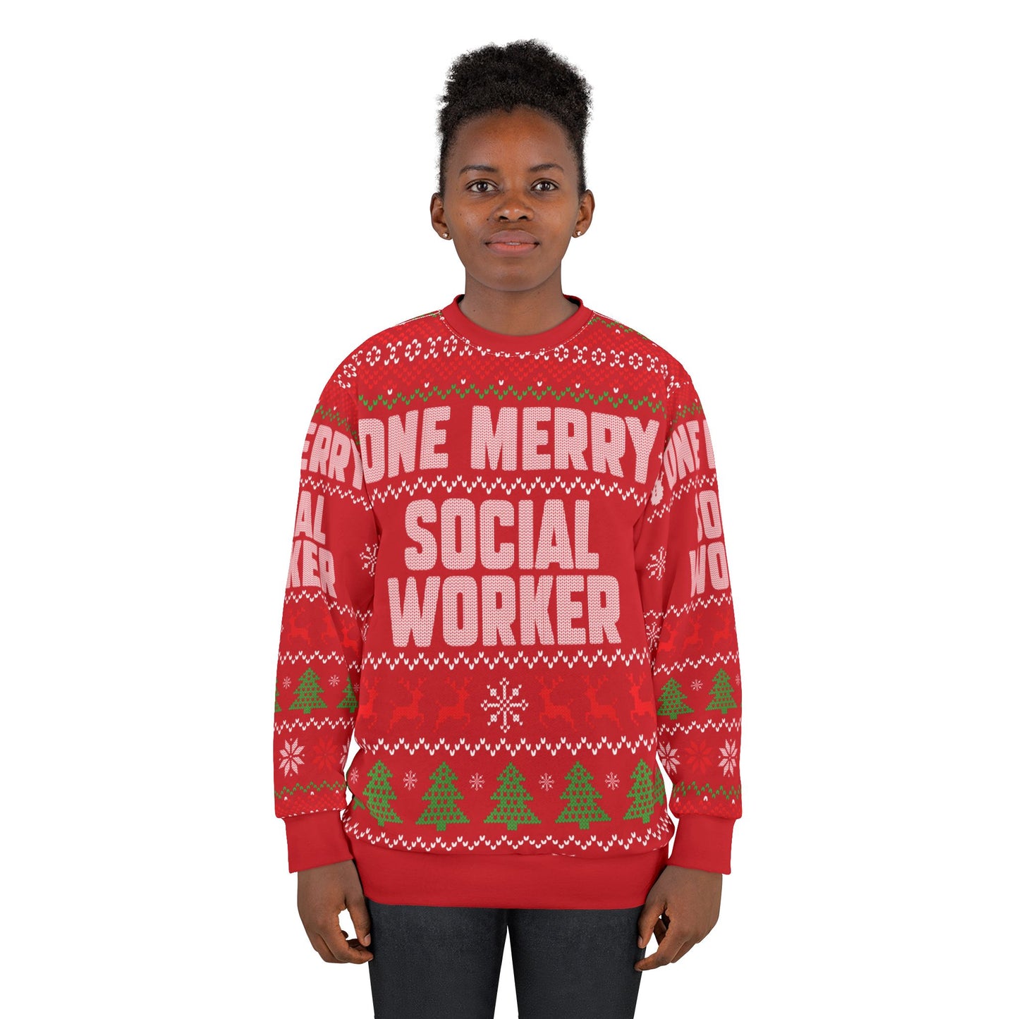UNISEX - One Merry Social Worker Christmas Sweatshirt (RED)