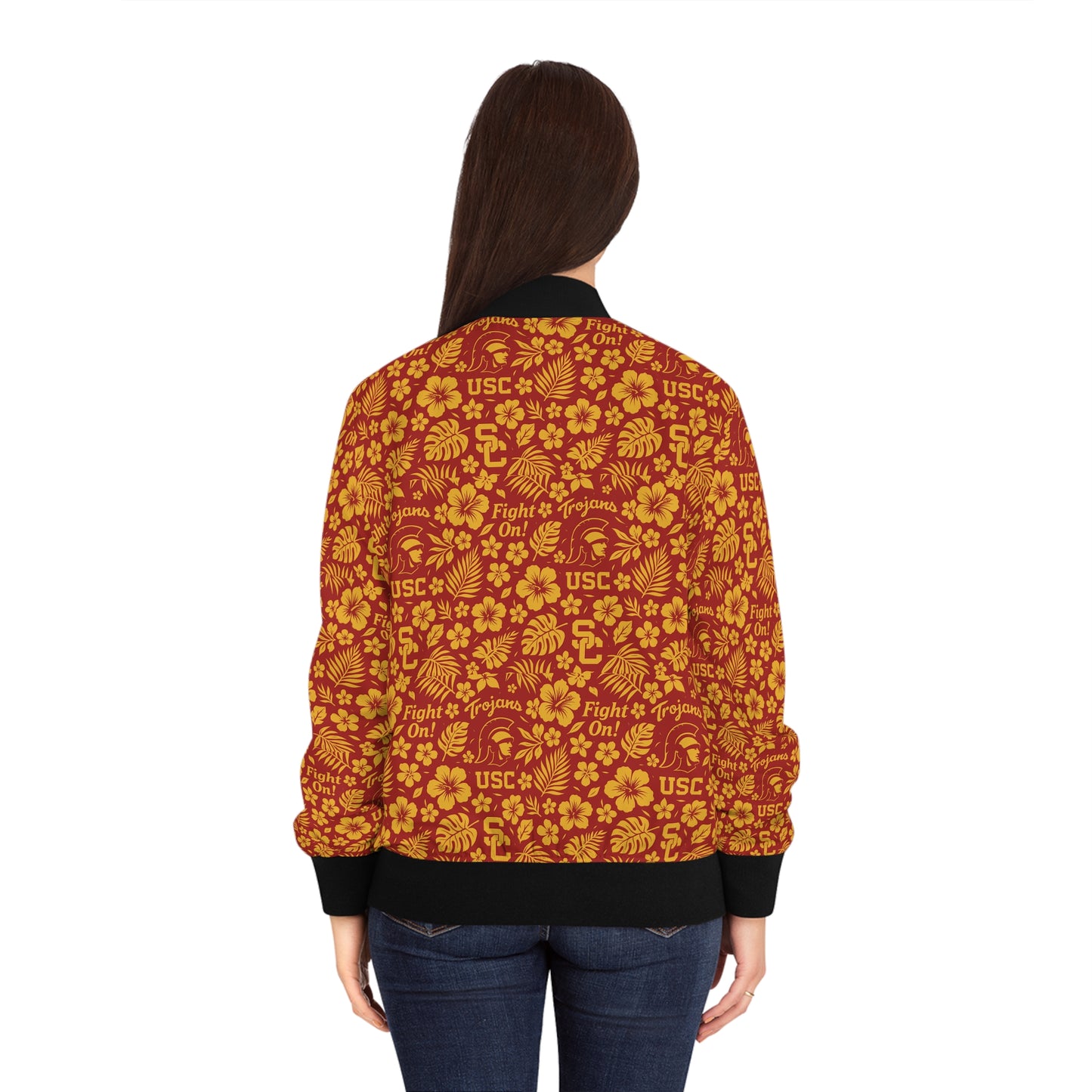 USC School of Social Work - Hawaiian Bomber Jacket (White with Cardinal Red Sleeves)