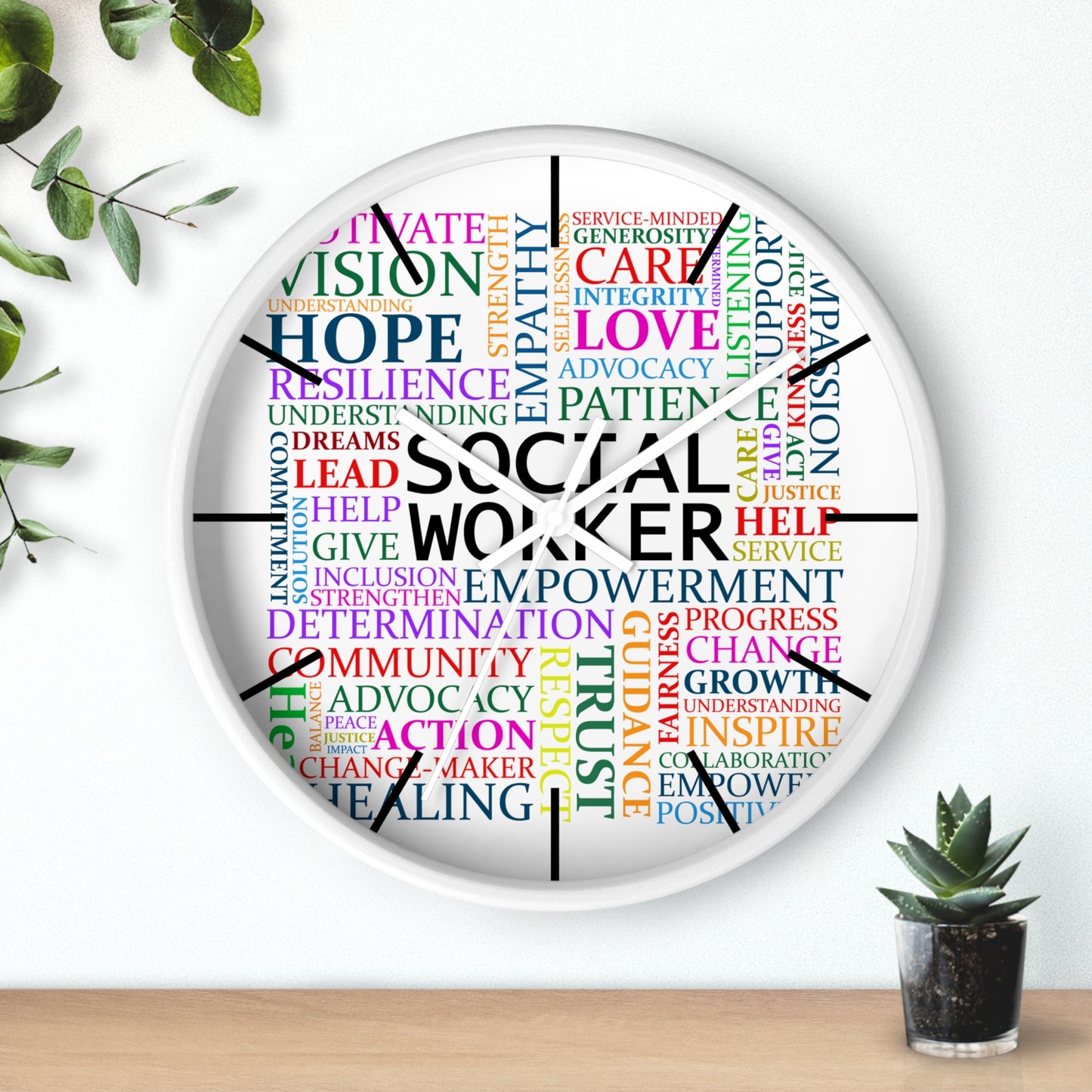 Social Worker Word Cloud Wall Clock — Inspirational Office Decor Gift