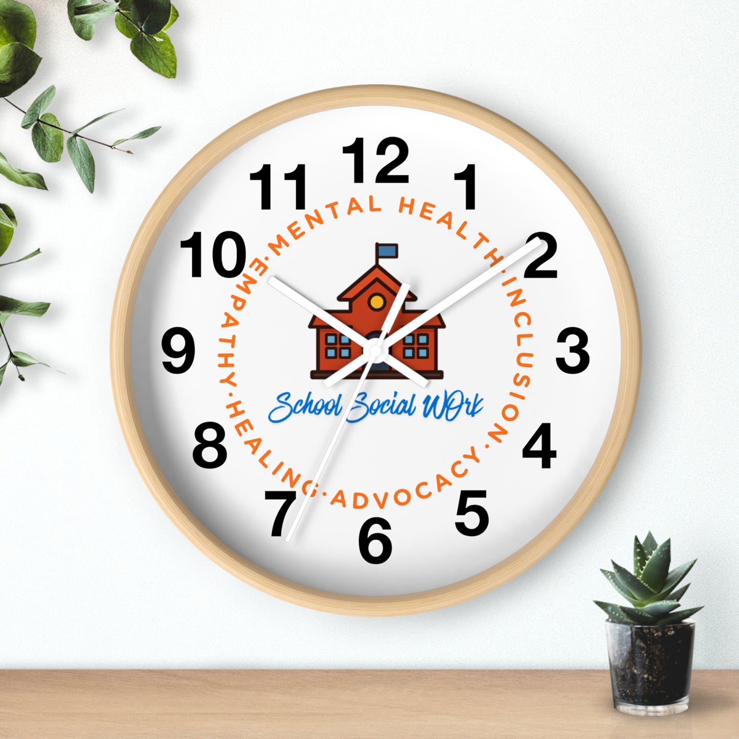 School Social Work Wall Clock - Advocate for Mental Health & Inclusion (WITH NUMBERS)