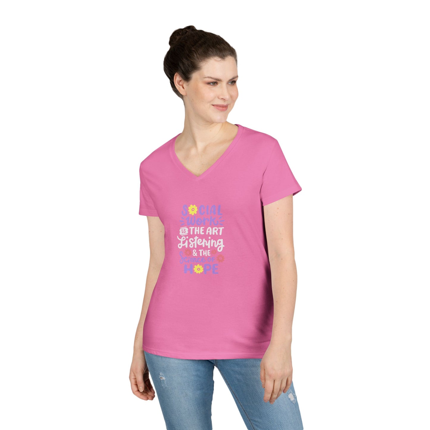 Hopeful Social Worker V‑Neck Tee — "Social Work is the Art of Listening & the Science of Hope"