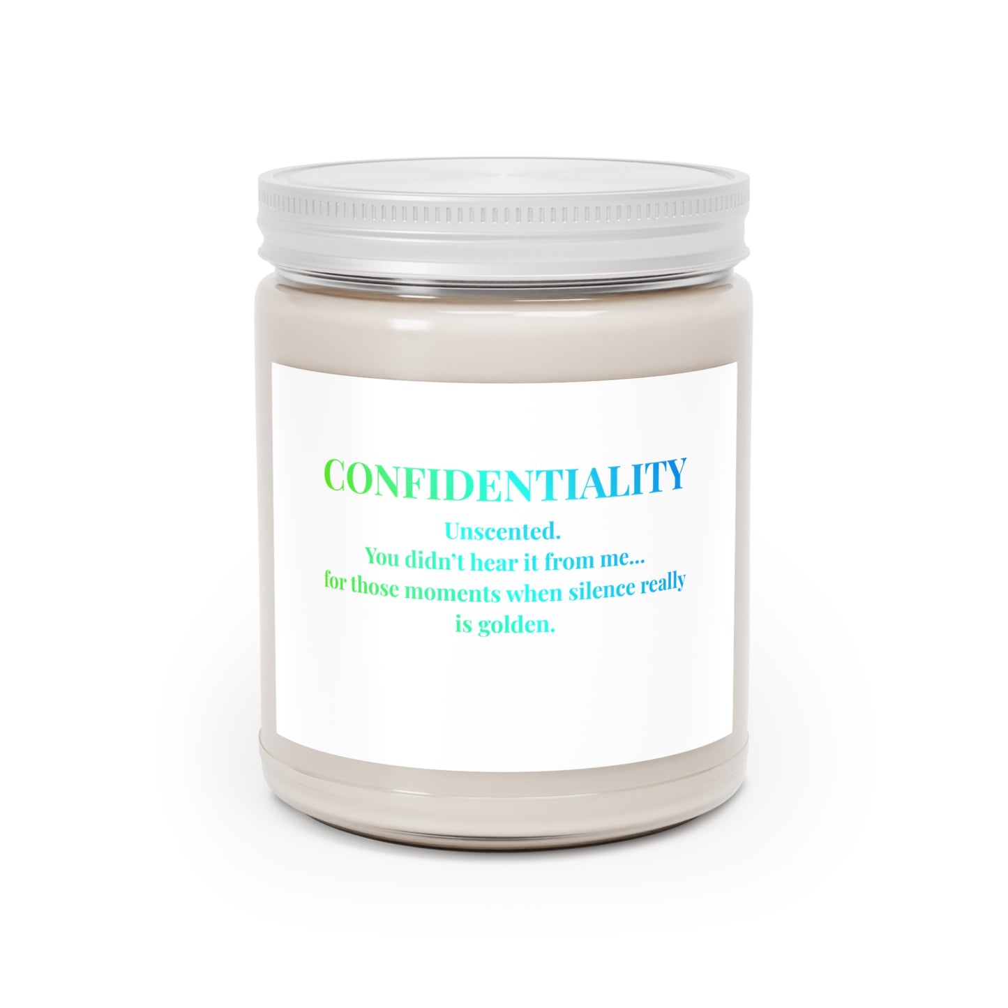 Confidentiality 9oz Unscented Soy Candle — White Lid Jar