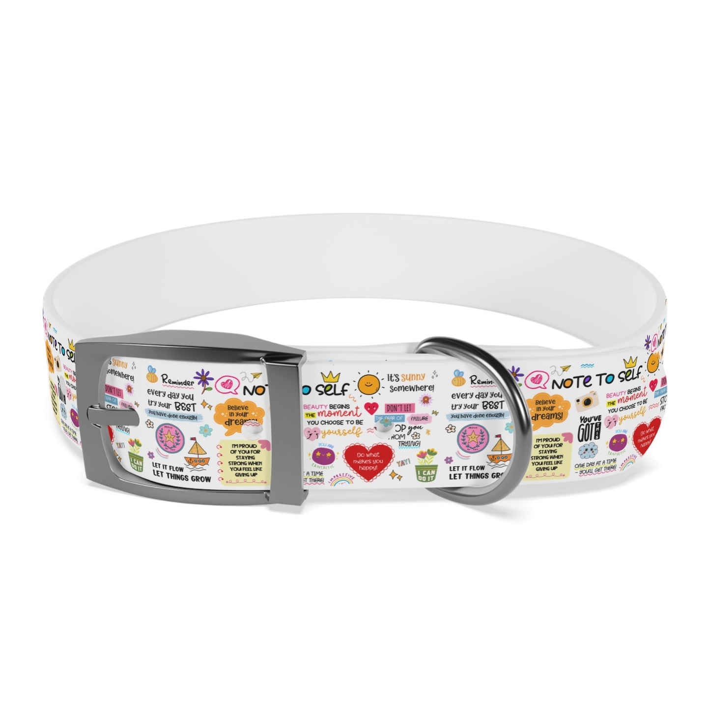 Dog Collar — Whimsical 'Note to Self' Positive Words Quote Pattern Pet Collar