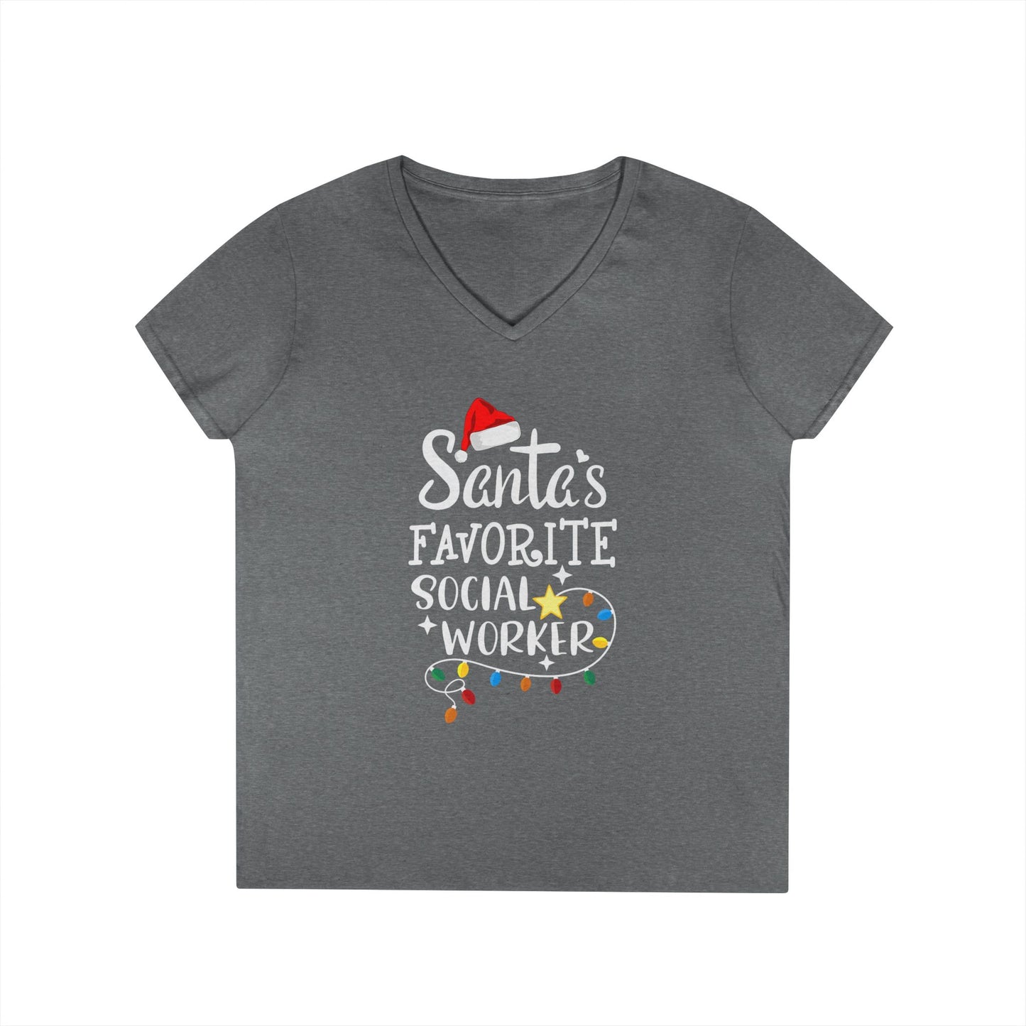 Santa’s Favorite Social Worker V-Neck Tee — Christmas Holiday Gift for Female Social Workers