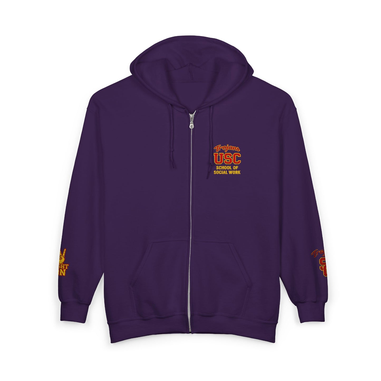 USC School of Social Work- Full-Zip Hoodie – Chest & Sleeve Logo Zip-Up Sweatshirt