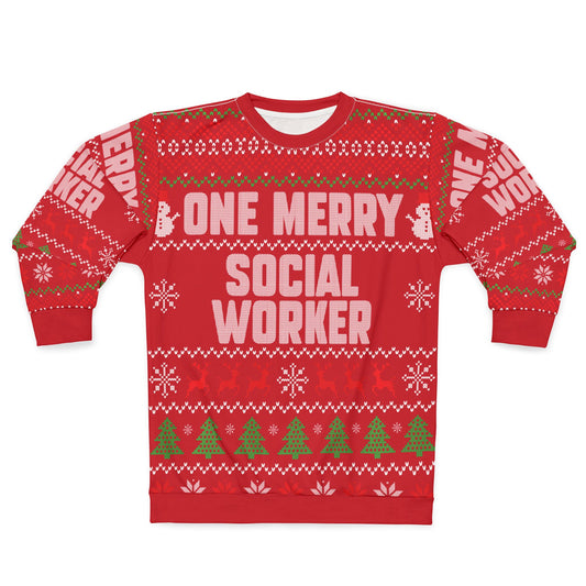 UNISEX - One Merry Social Worker Christmas Sweatshirt (RED)