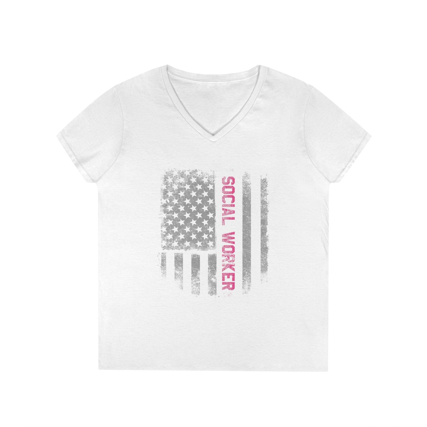 Social Worker V-Neck T-Shirt — Distressed American Flag Design