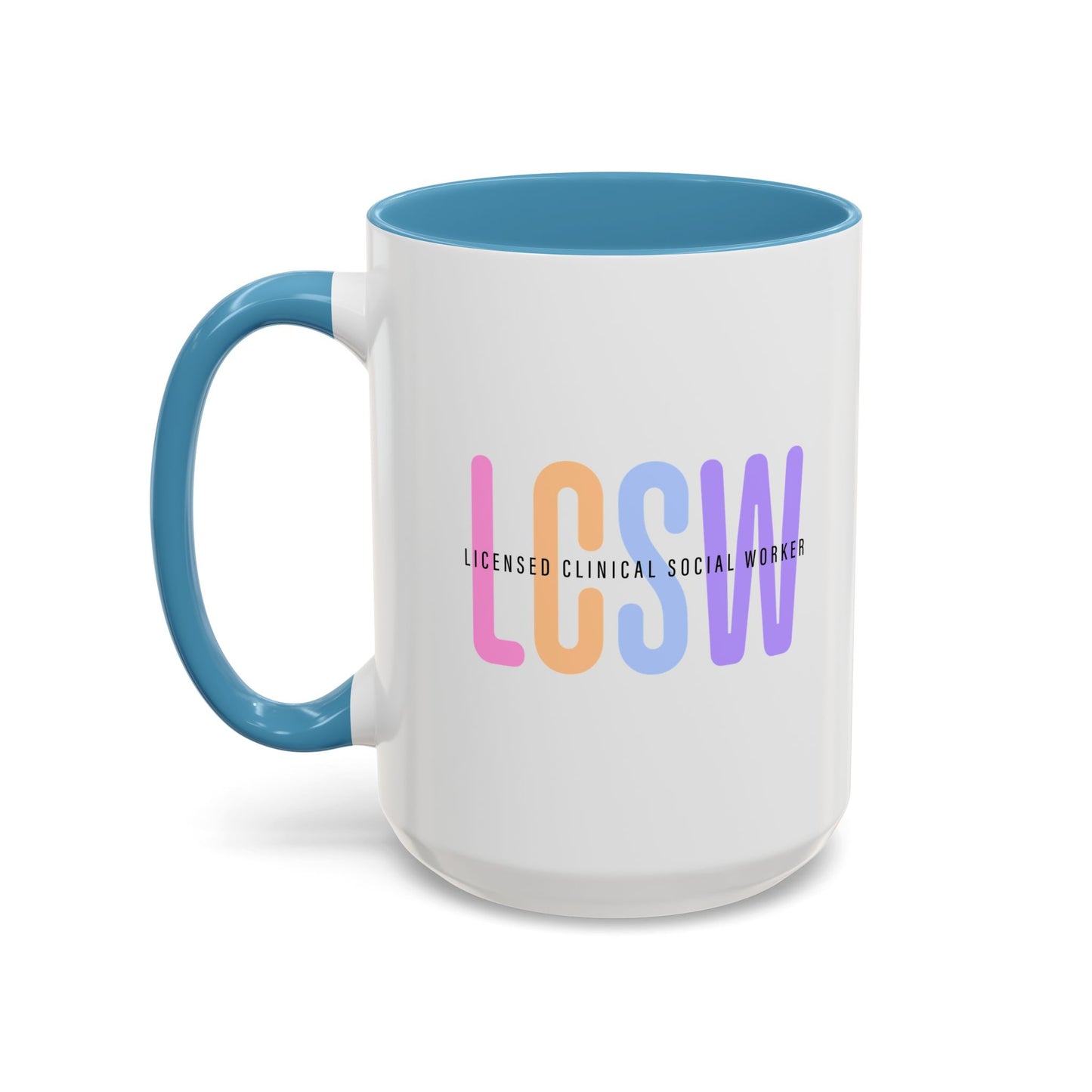 LCSW-Advocate and Caffeinate Accent Coffee Mug — Colorful Social Woker Coffee Cup (15 oz)