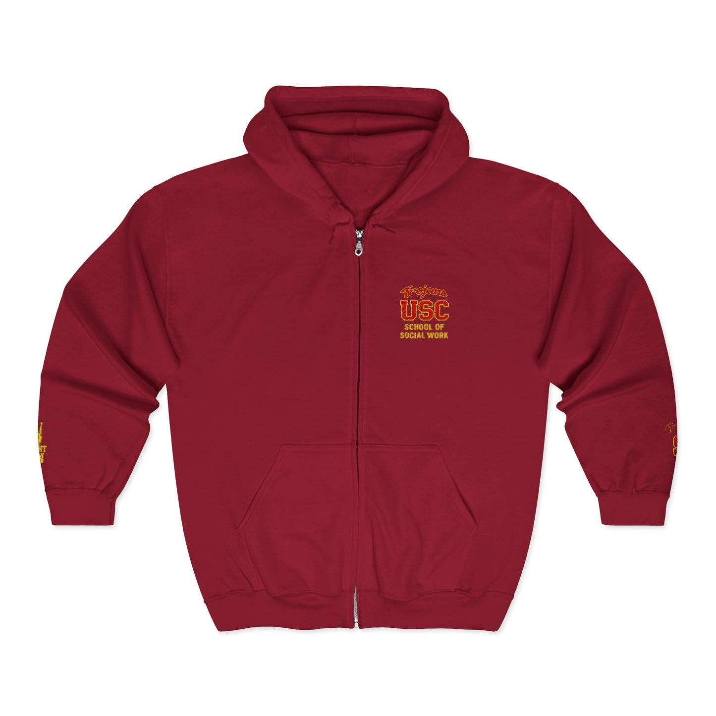USC School of Social Work- Full-Zip Hoodie – Chest & Sleeve Logo Zip-Up Sweatshirt