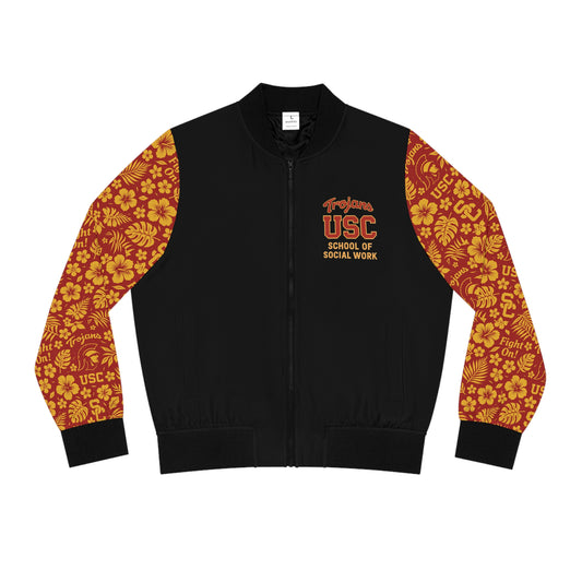 USC School of Social Work - Hawaiian Bomber Jacket (Black with Cardinal Red Sleeves)