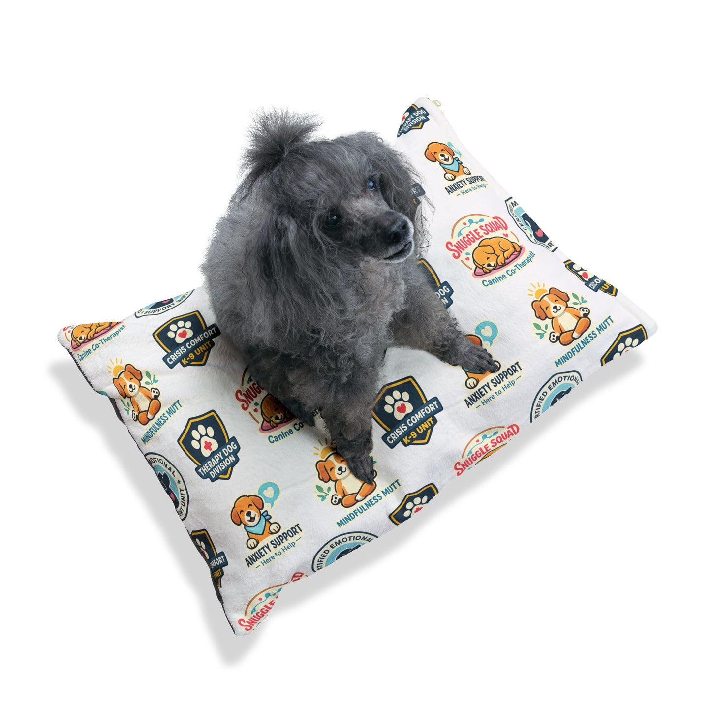 Therapy Dog Patchwork Pet Bed — Anxiety Support & Mindfulness Mutt Design