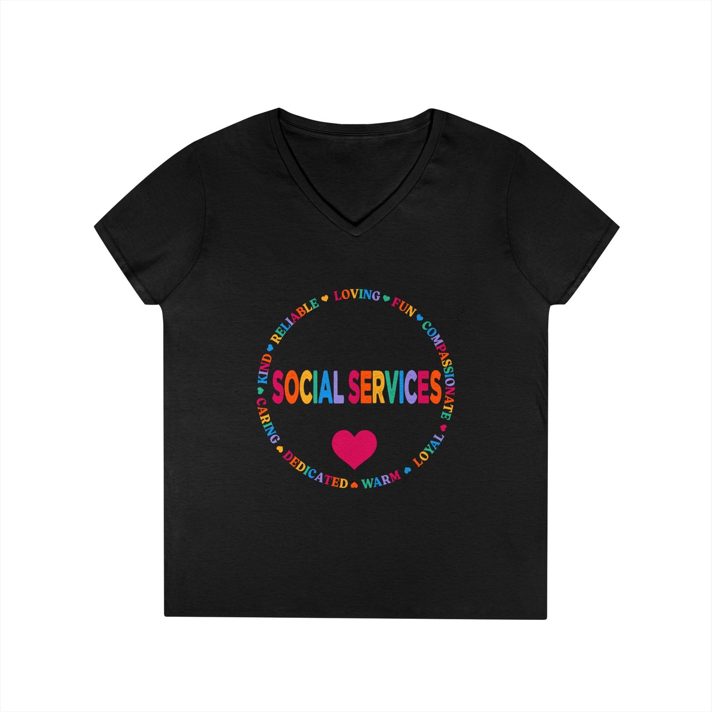 Social Services Rainbow Heart V-Neck Tee — Caring Social Worker Shirt