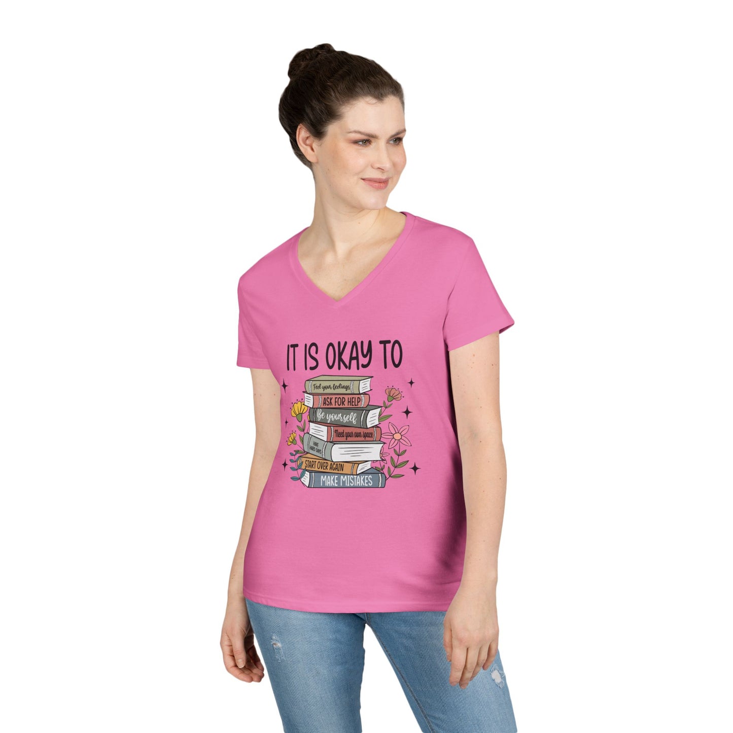 Ladies' V-Neck T-Shirt - "It's OK" - School Social Worker
