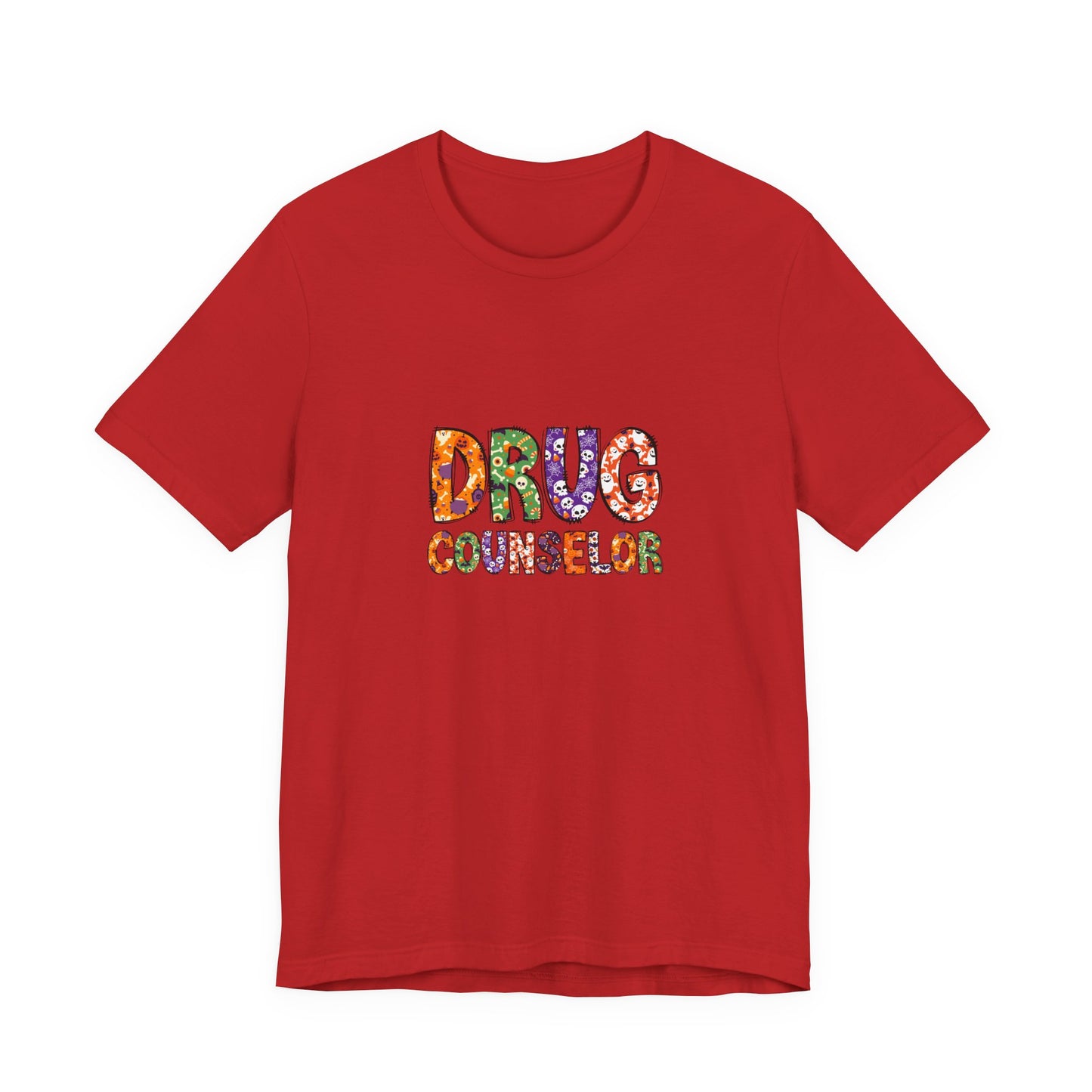 Unisex Drug Counselor Floral Graphic Tee — Colorful Text Short Sleeve Shirt
