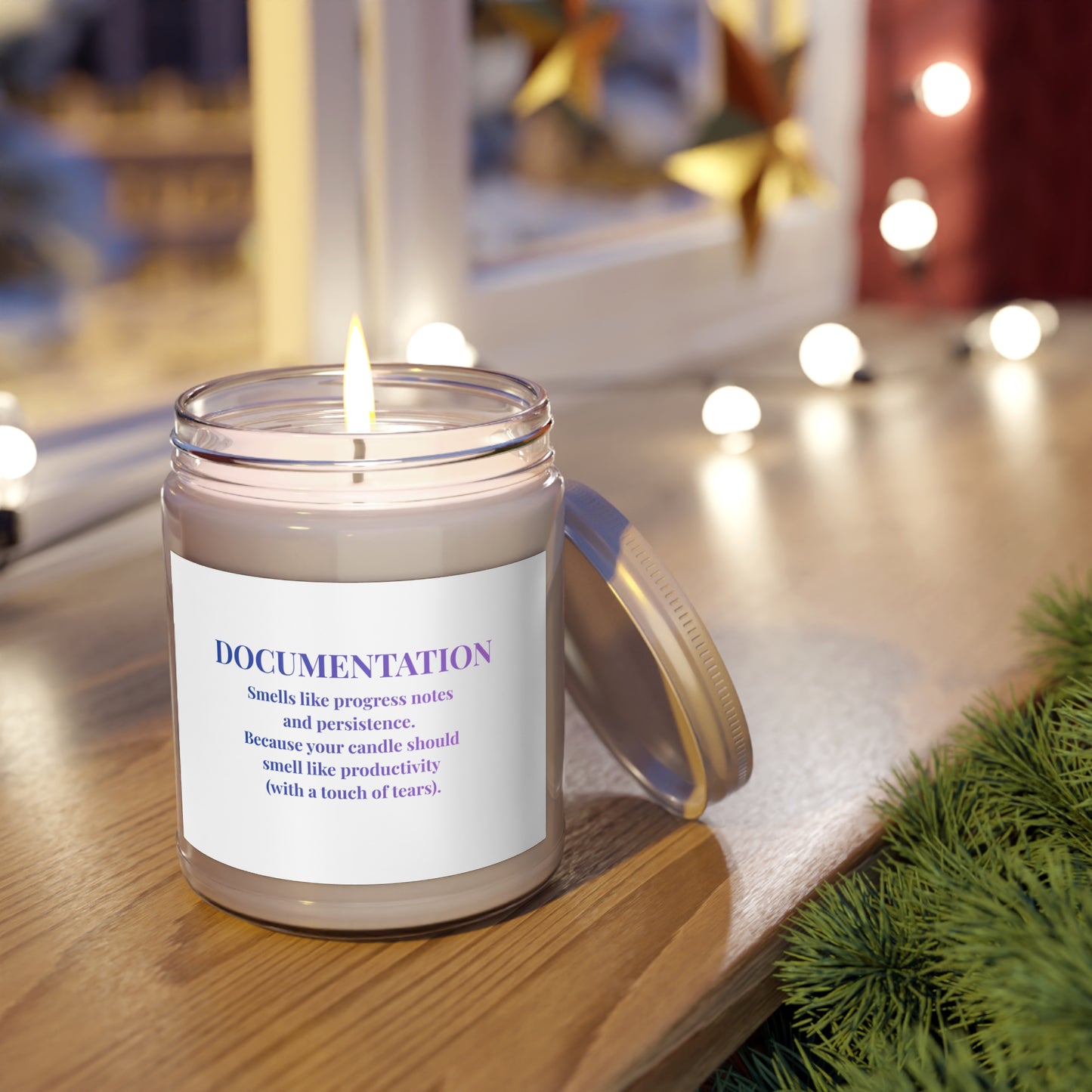 Documentation Scented Soy Candle — 9 oz Productivity & Focus Candle with White Lid