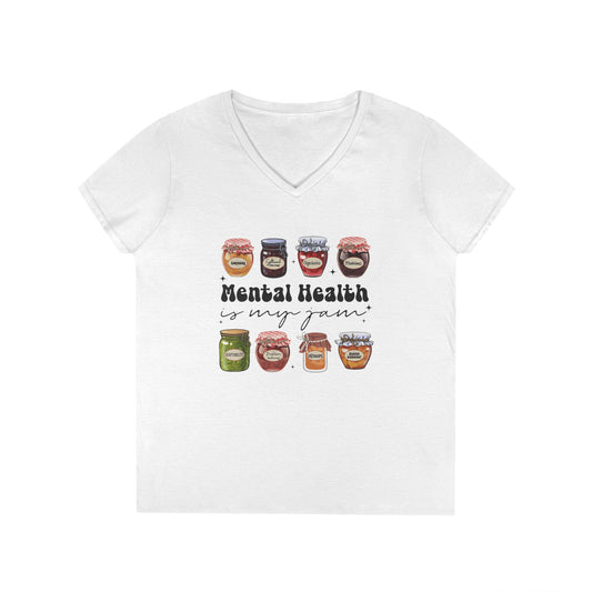 Women's Mental Health Is My Jam V-Neck Tee - School Social Worker