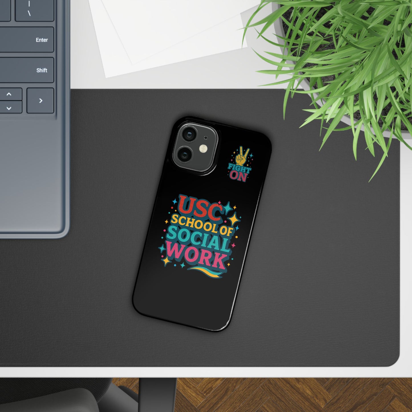 USC Trojans Slim I-Phone Case - School of Social Work - Glitter Style (Black)