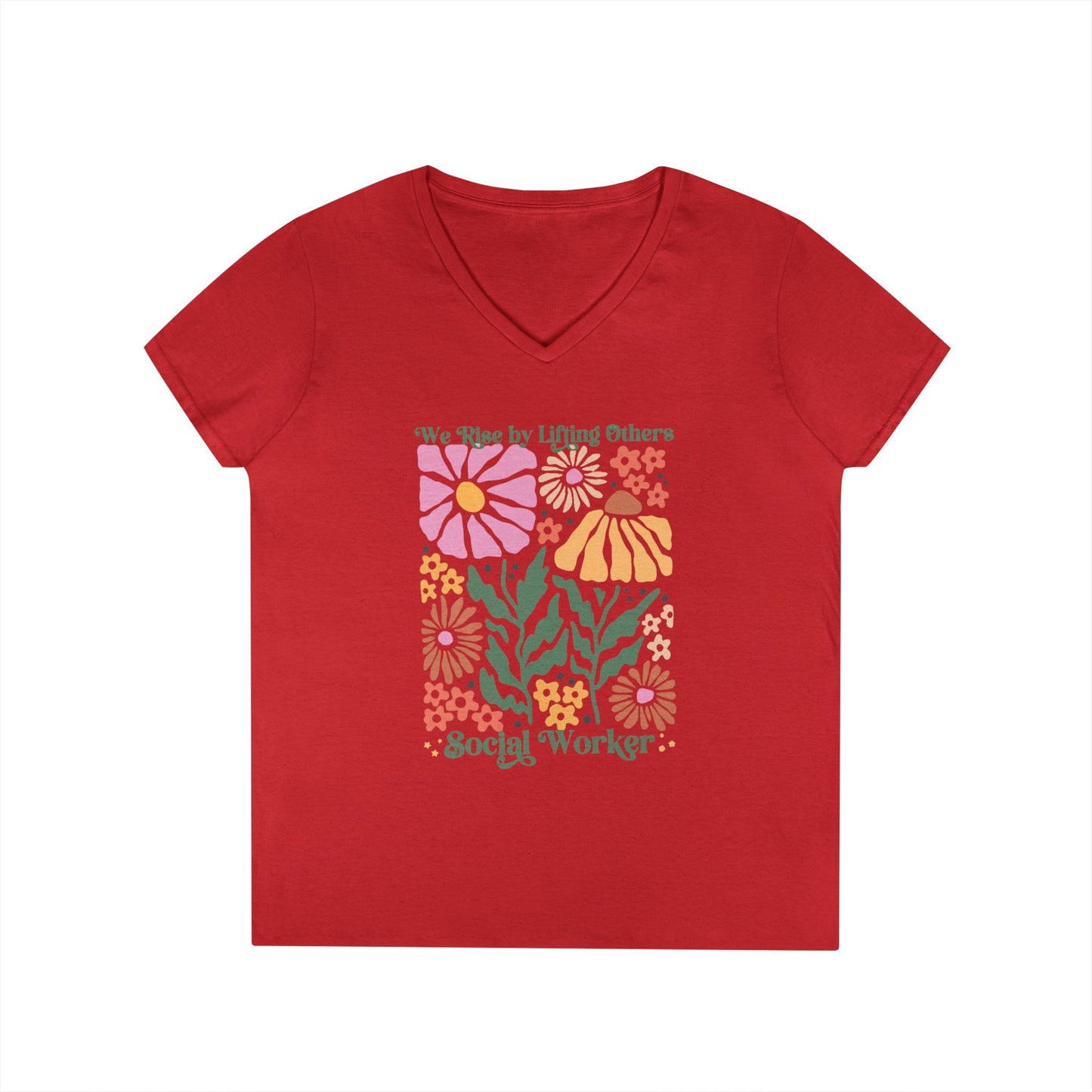 Social Worker Floral V-Neck T-Shirt — "She Chooses to Uplift Others"
