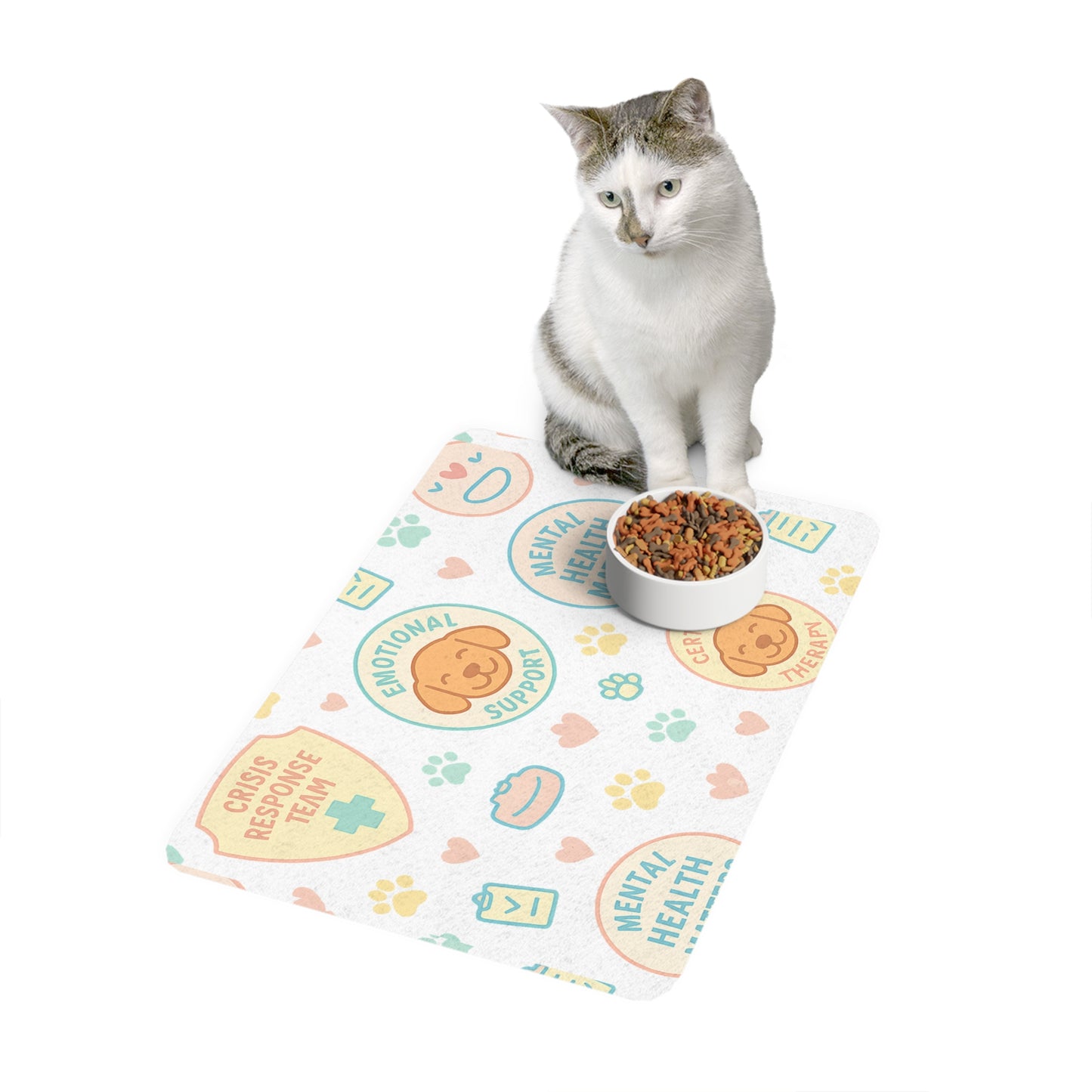 Mental Health Pet Food Mat (12x18) — Emotional Support & Crisis Response Dog Bowl Mat