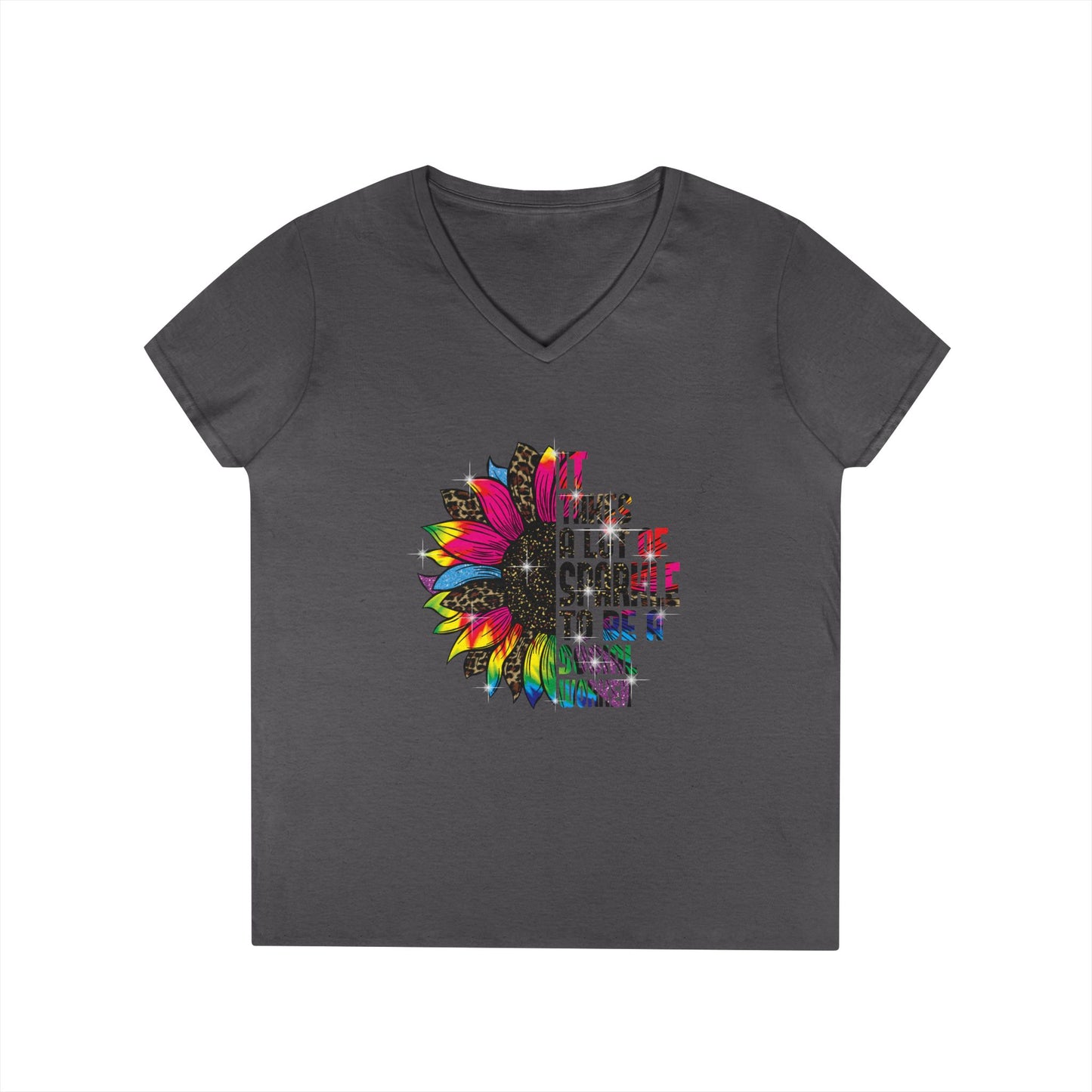 Social Worker V-Neck T-Shirt - "It Takes A Lot Of Sparkle To Be A Social Worker" Colorful Floral Design