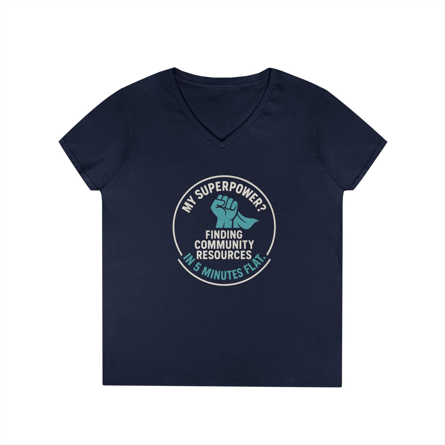 Community Resources V-Neck Tee — "My Superpower: Finding Community Resources" - Medical, School, Social Work