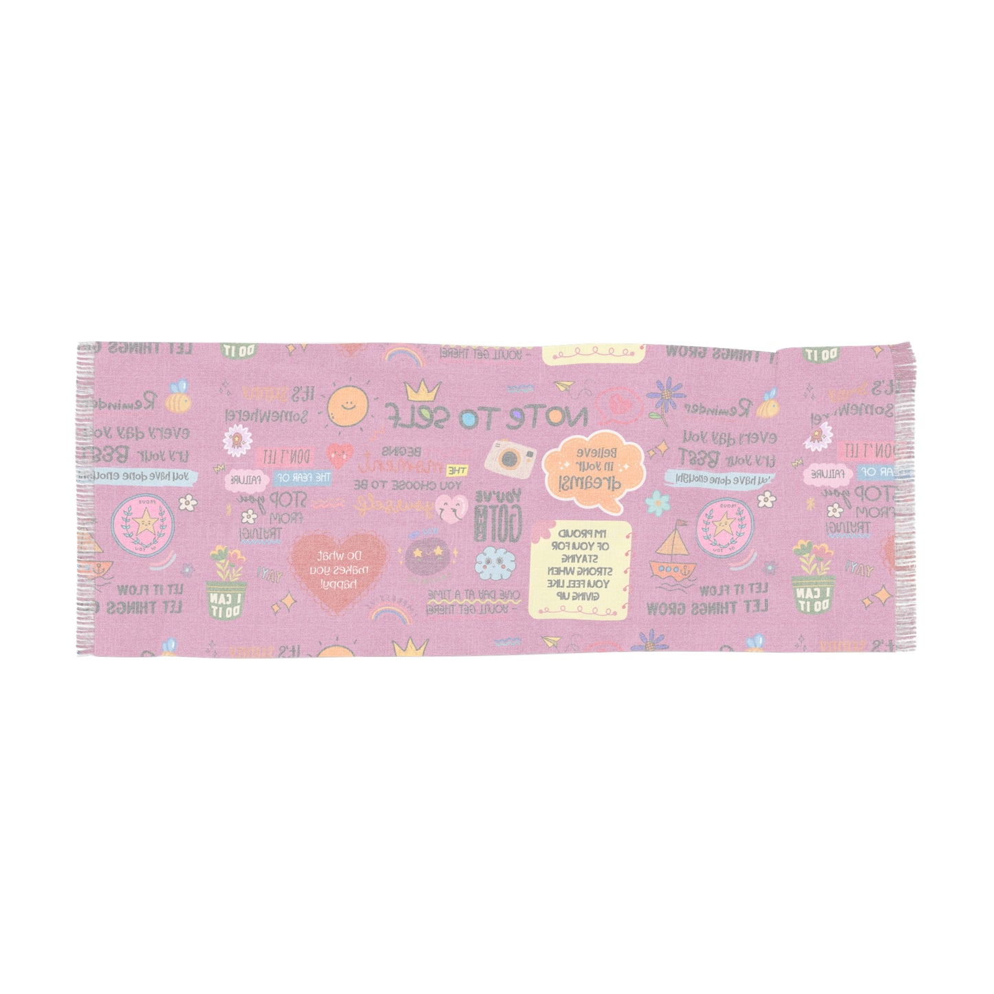 Affirmation Print Scarf — Pink "Note to Self" Lightweight Fashion Scarf - Social Worker/Mental Health