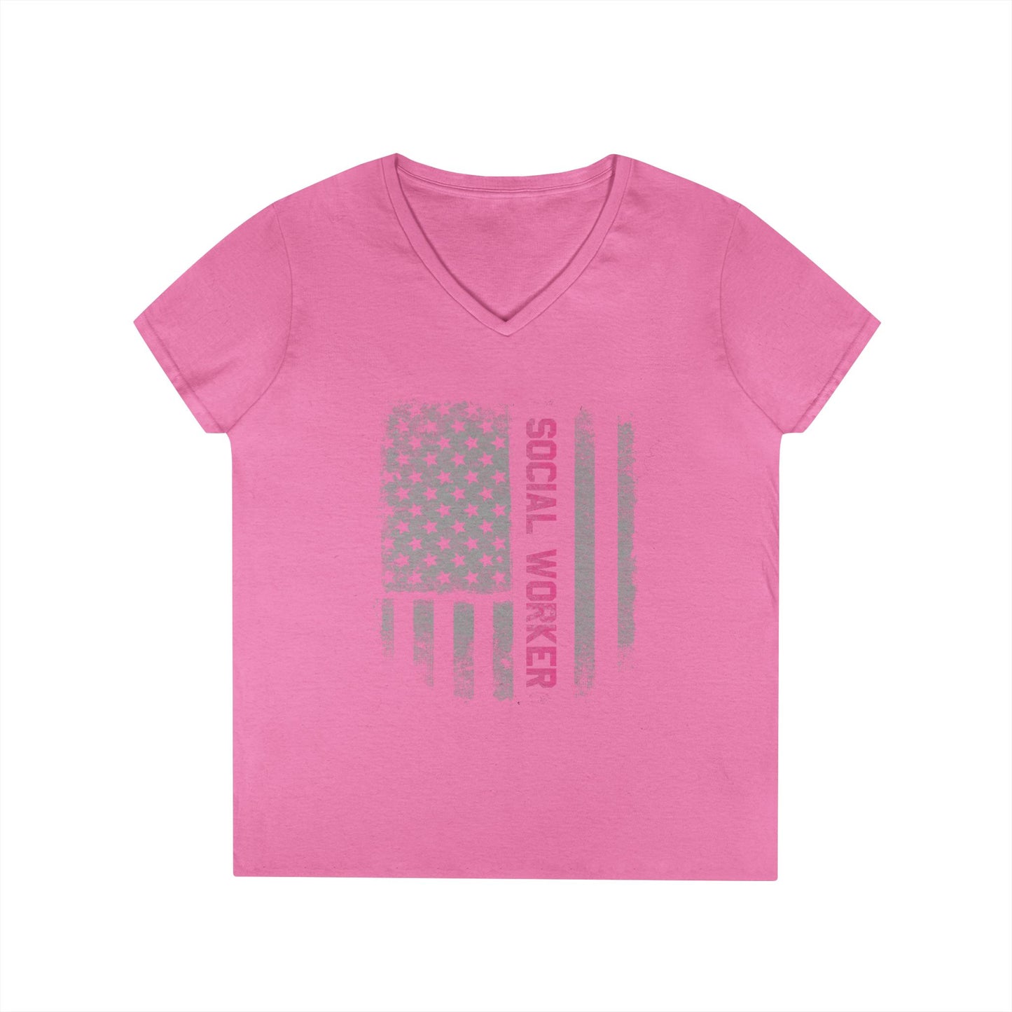 Social Worker V-Neck T-Shirt — Distressed American Flag Design
