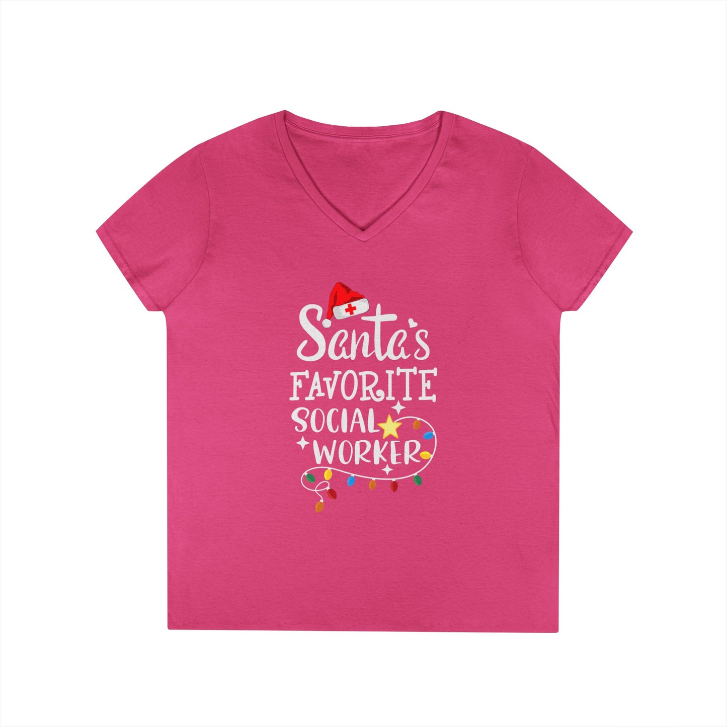 Christmas V-Neck Tee — "Santa’s Favorite Social Worker" Holiday T-Shirt - Medical Social Work
