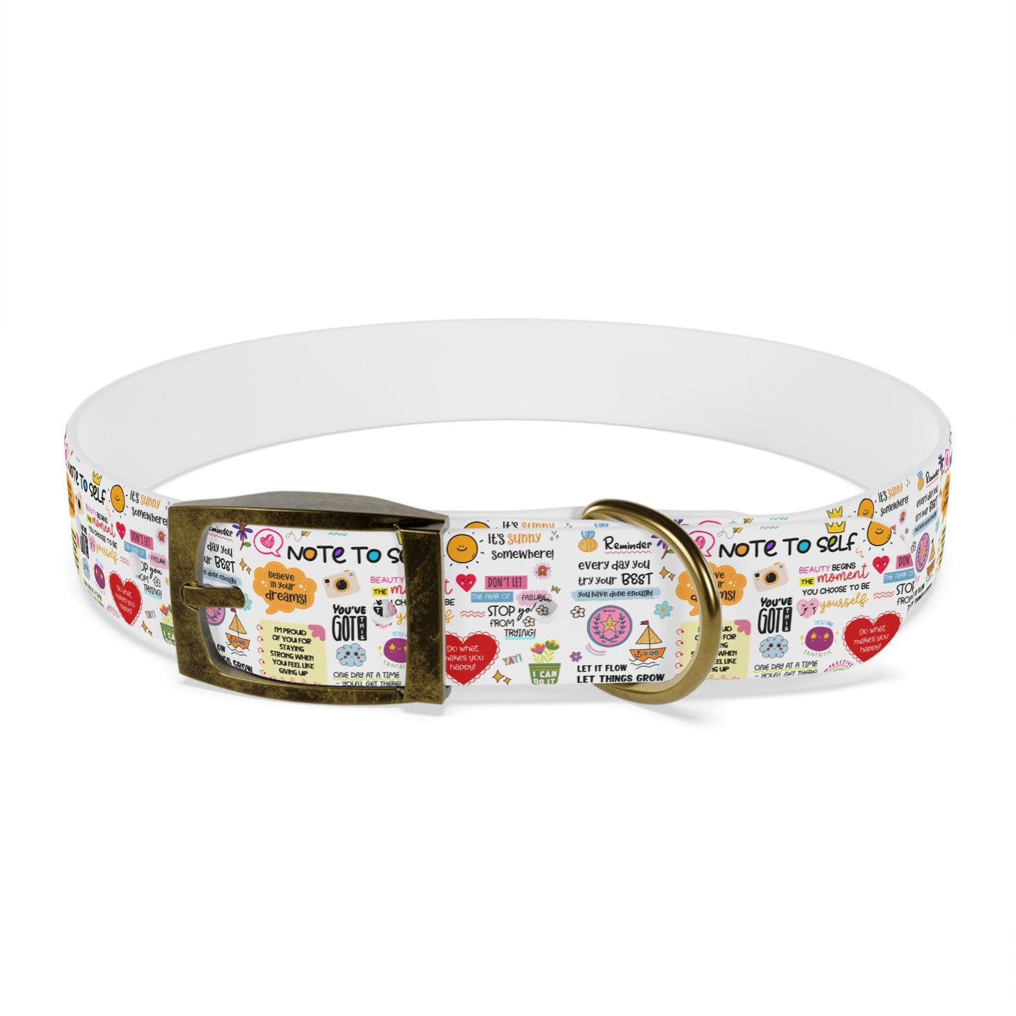 Dog Collar — Whimsical 'Note to Self' Positive Words Quote Pattern Pet Collar