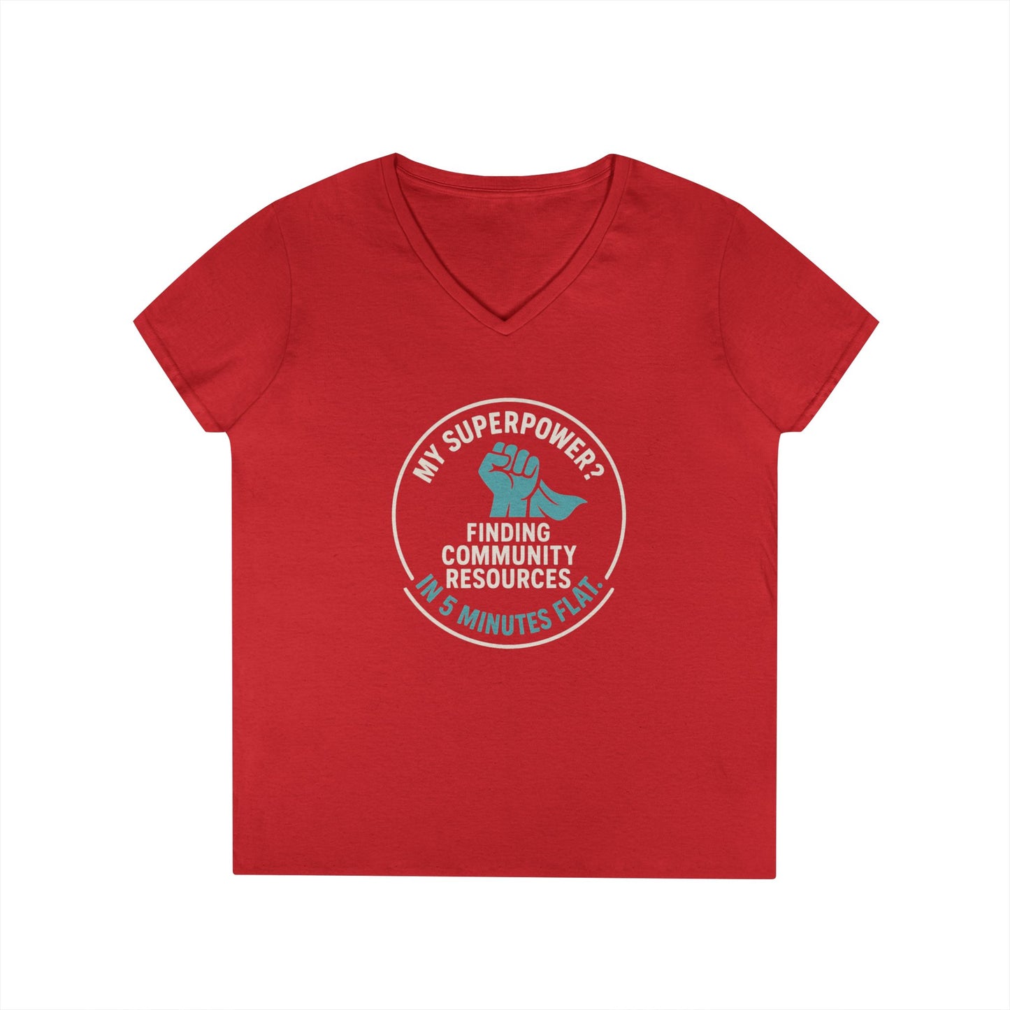 Community Resources V-Neck Tee — "My Superpower: Finding Community Resources" - Medical, School, Social Work