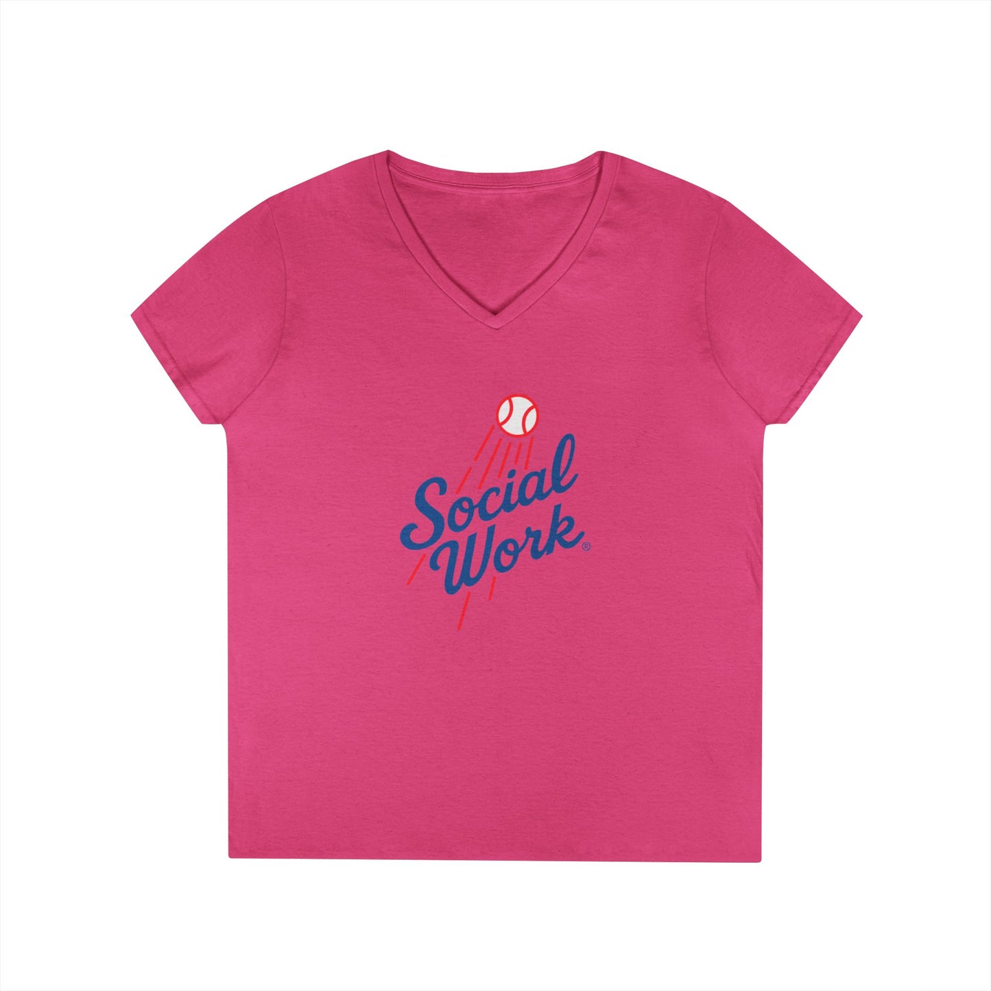 Social Work Baseball V-Neck Tee — Retro 'Social Work' LAD Baseball Script Shirt for Women