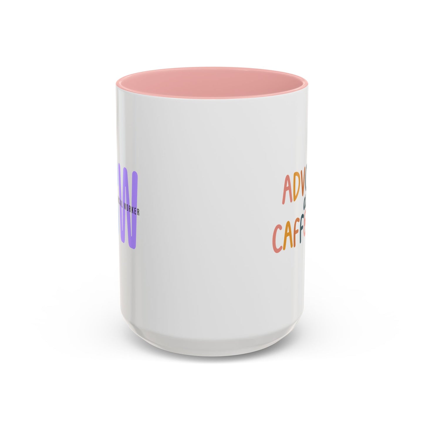 LCSW-Advocate and Caffeinate Accent Coffee Mug — Colorful Social Woker Coffee Cup (15 oz)