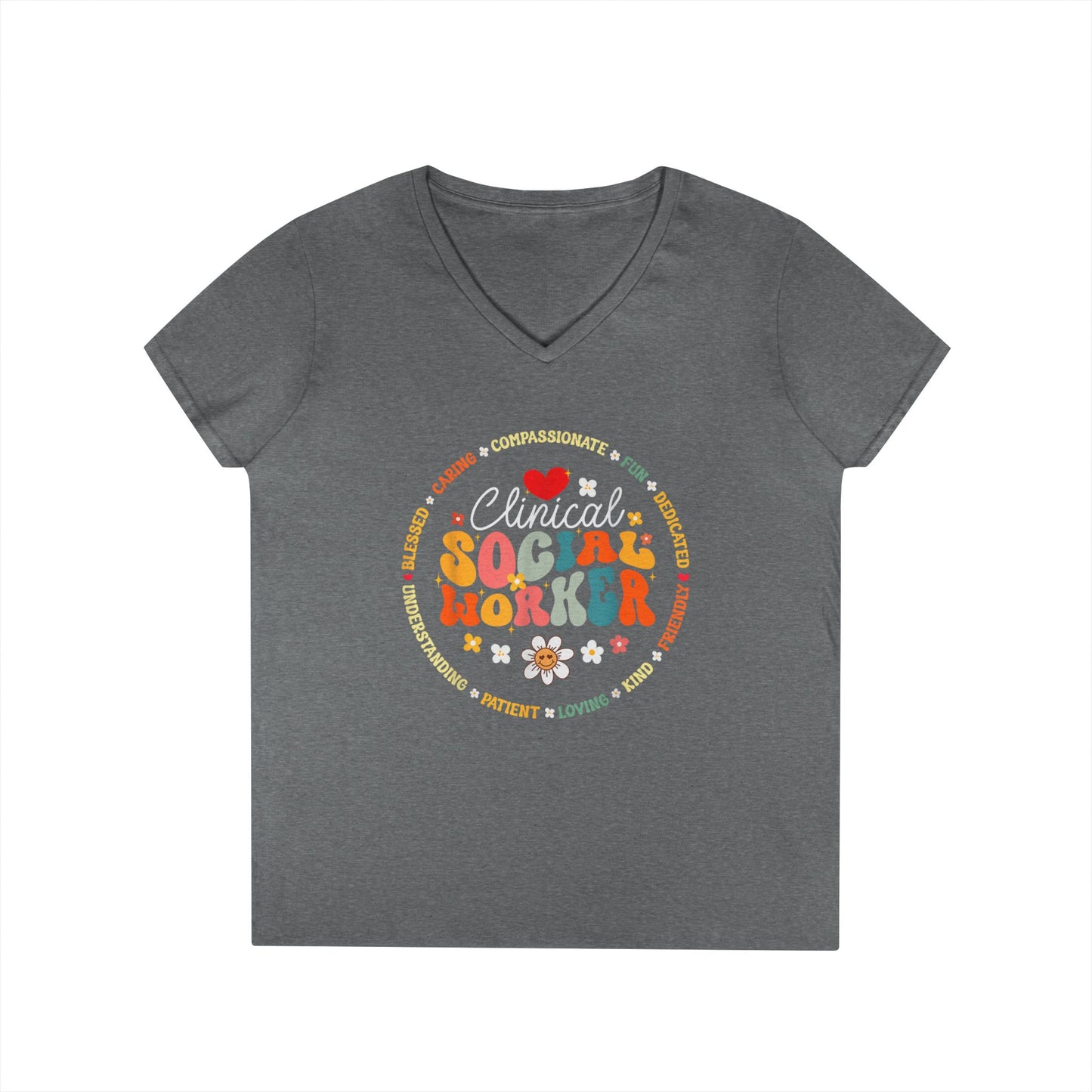 Clinical Social Worker V-Neck T-Shirt — Retro Floral Appreciation Tee