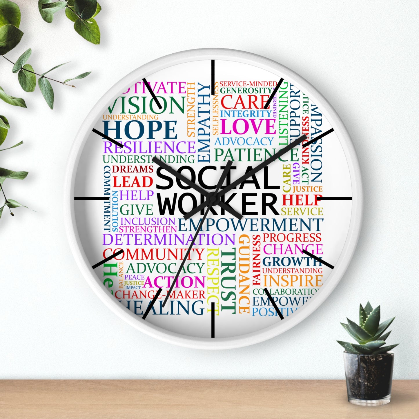 Social Worker Word Cloud Wall Clock — Inspirational Office Decor Gift