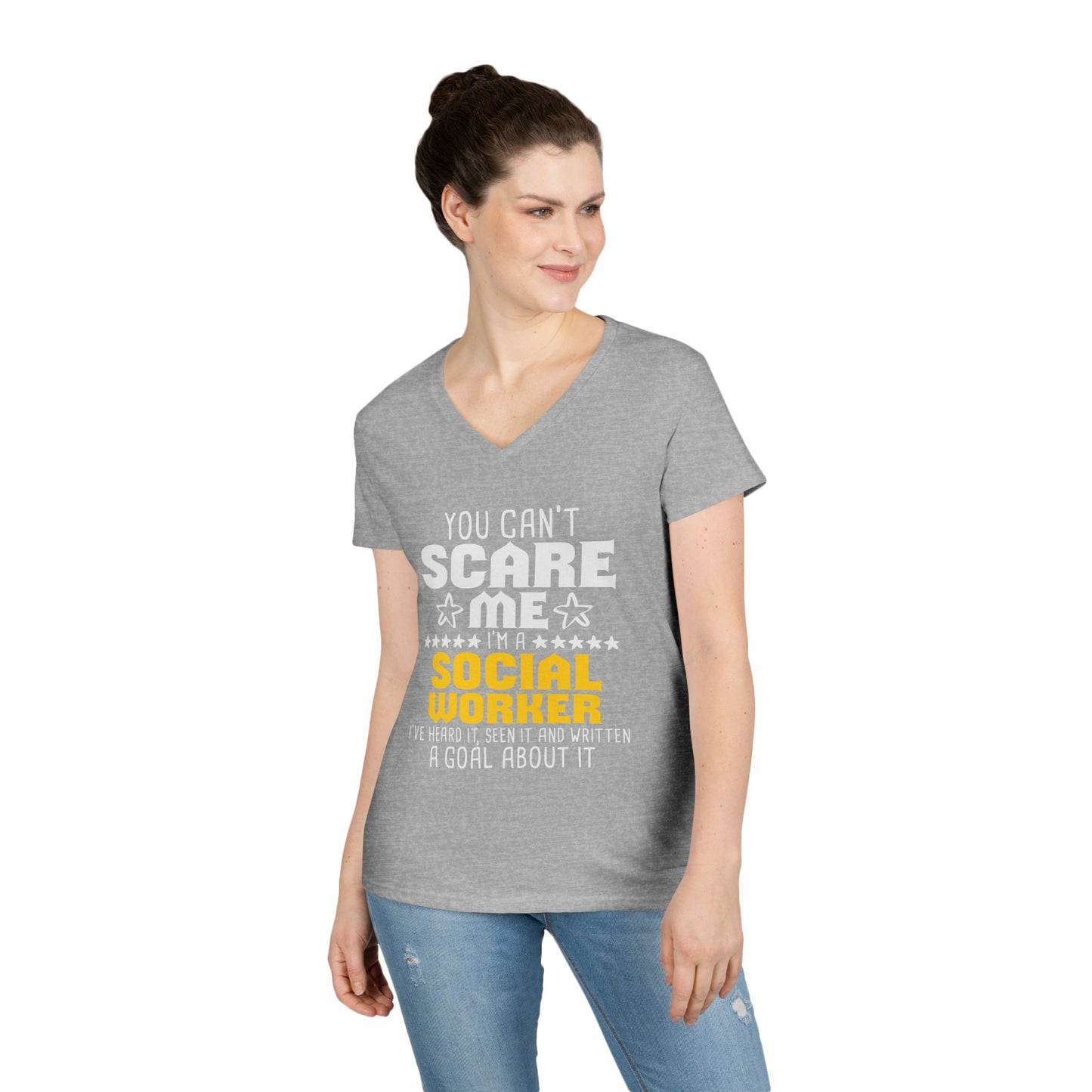 Social Worker V-Neck Tee – "You Can't Scare Me, I'm a Social Worker" Women’s Shirt