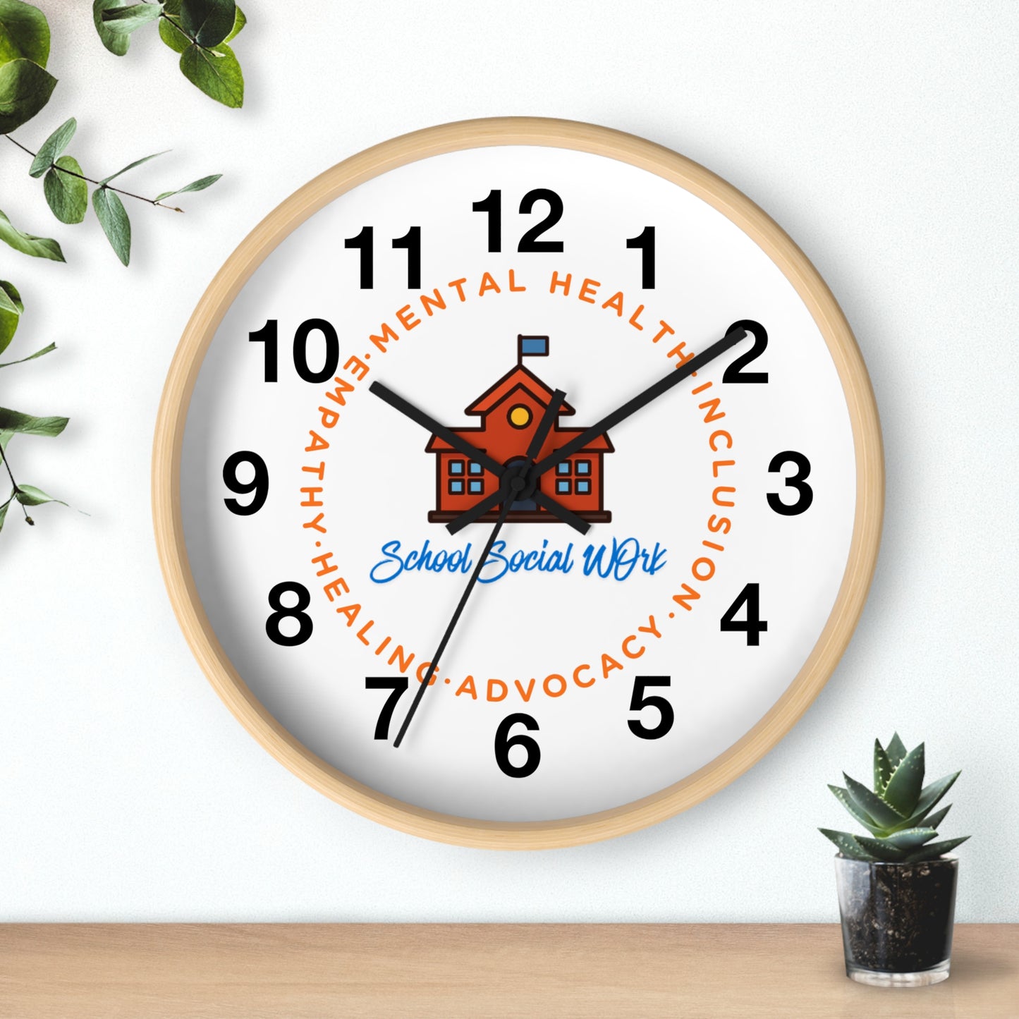 School Social Work Wall Clock - Advocate for Mental Health & Inclusion (WITH NUMBERS)