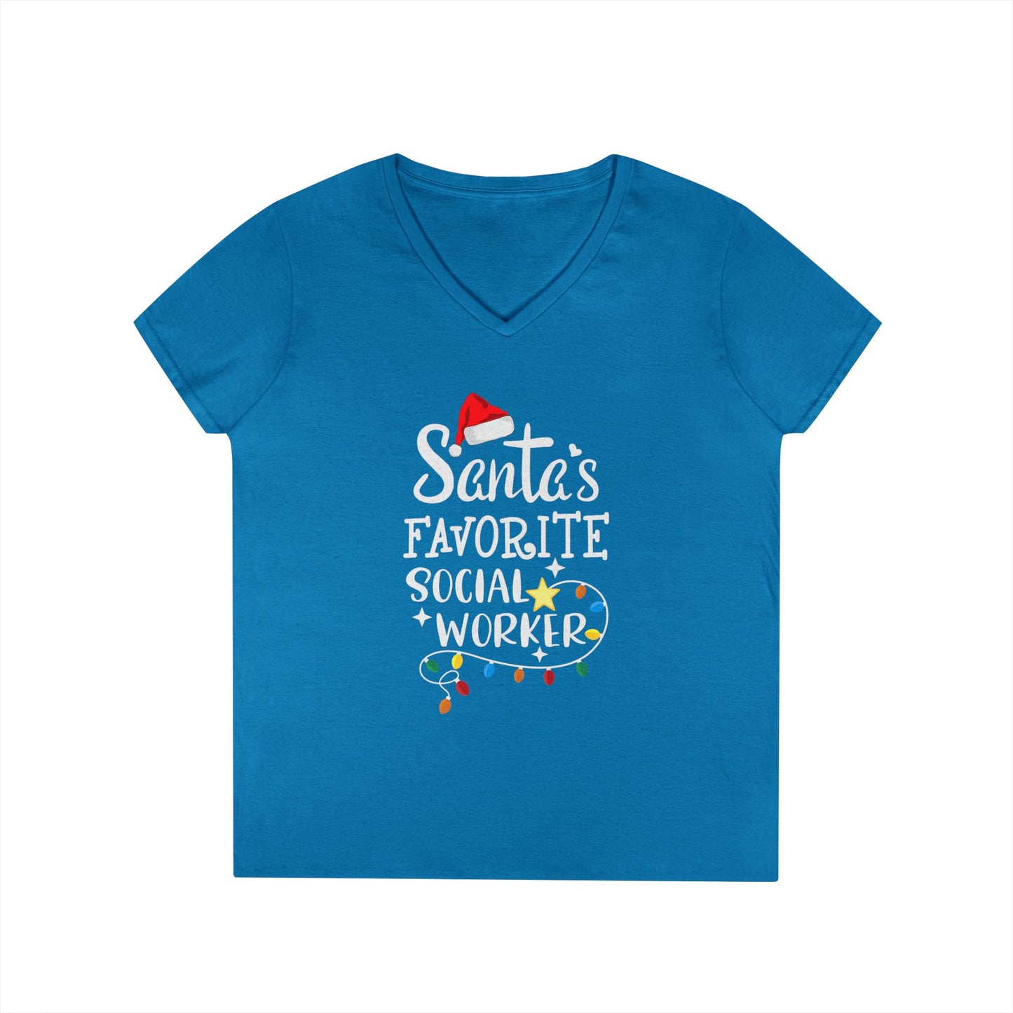 Santa’s Favorite Social Worker V-Neck Tee — Christmas Holiday Gift for Female Social Workers