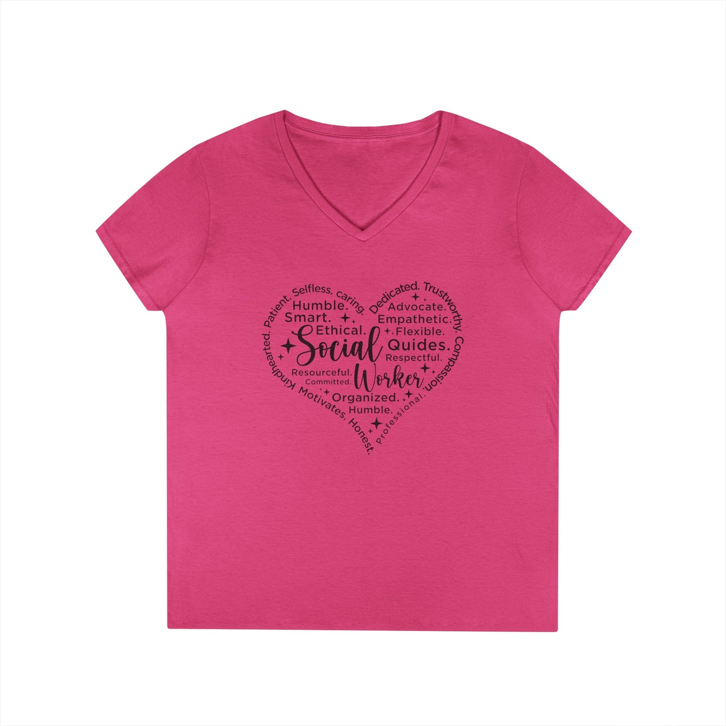 Social Worker Heart V-Neck Tee — Inspirational Word Cloud Shirt for Women
